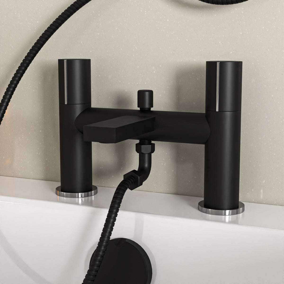 Kinver Square Riser Rail Shower Kit With Bath Mixer Tap & Handset Matte Black