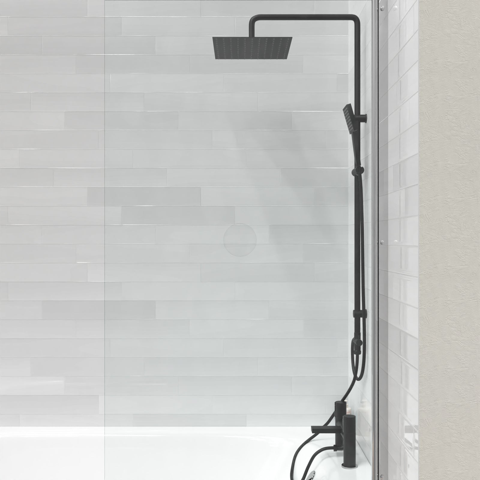 Kinver Square Riser Rail Shower Kit With Bath Mixer Tap & Handset Matte Black