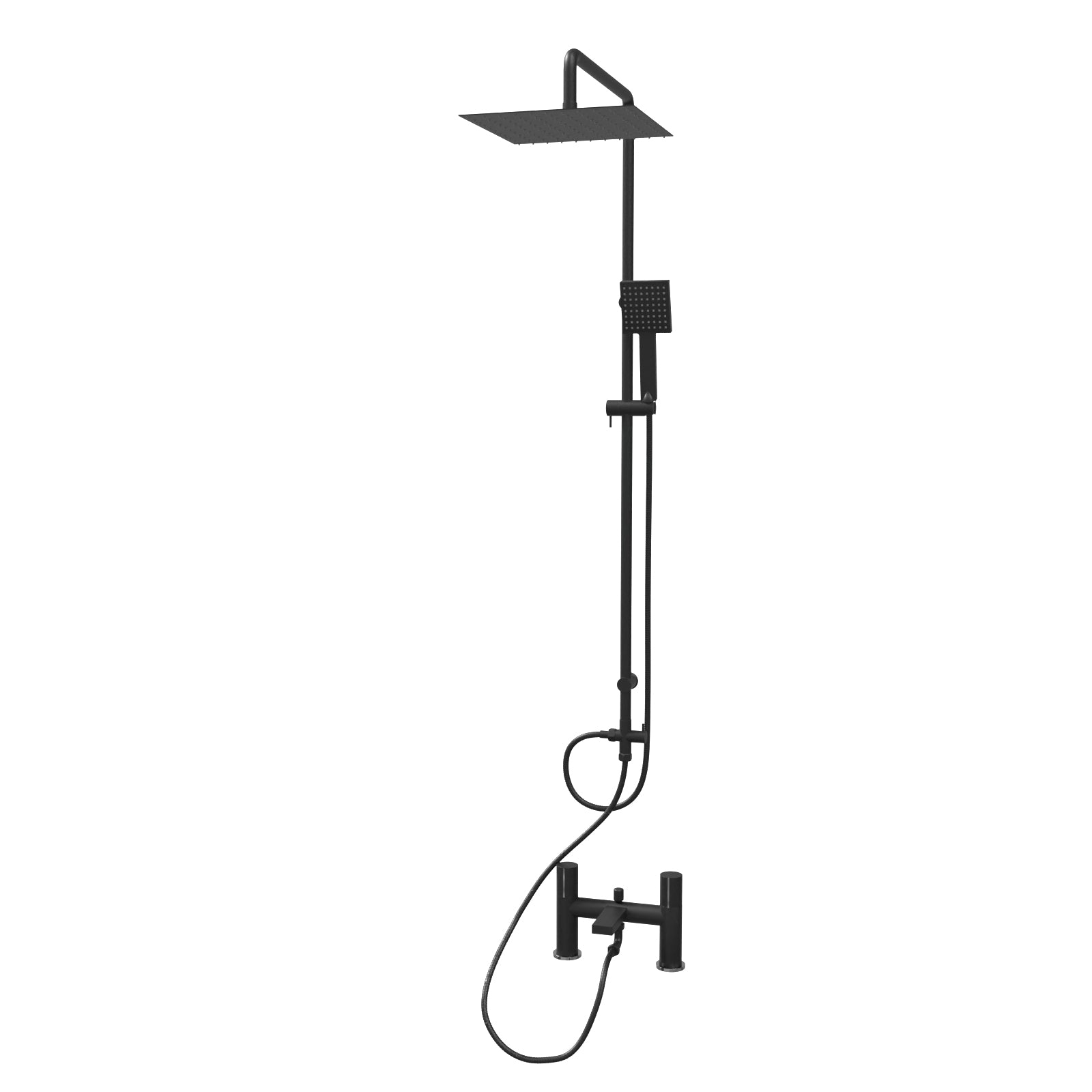 Kinver Square Riser Rail Shower Kit With Bath Mixer Tap & Handset Matte Black