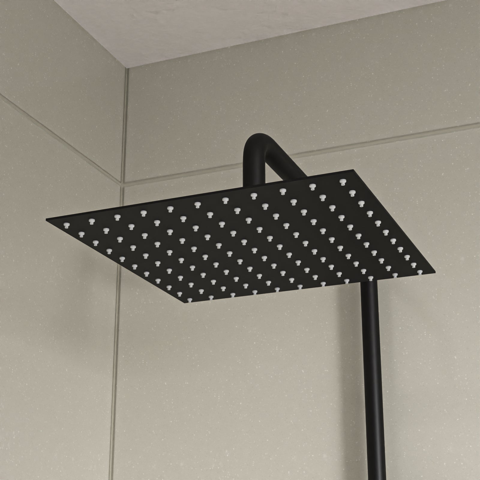 Square Shower Kit With Thermostatic Bar Valve Single Outlet - Matte Black