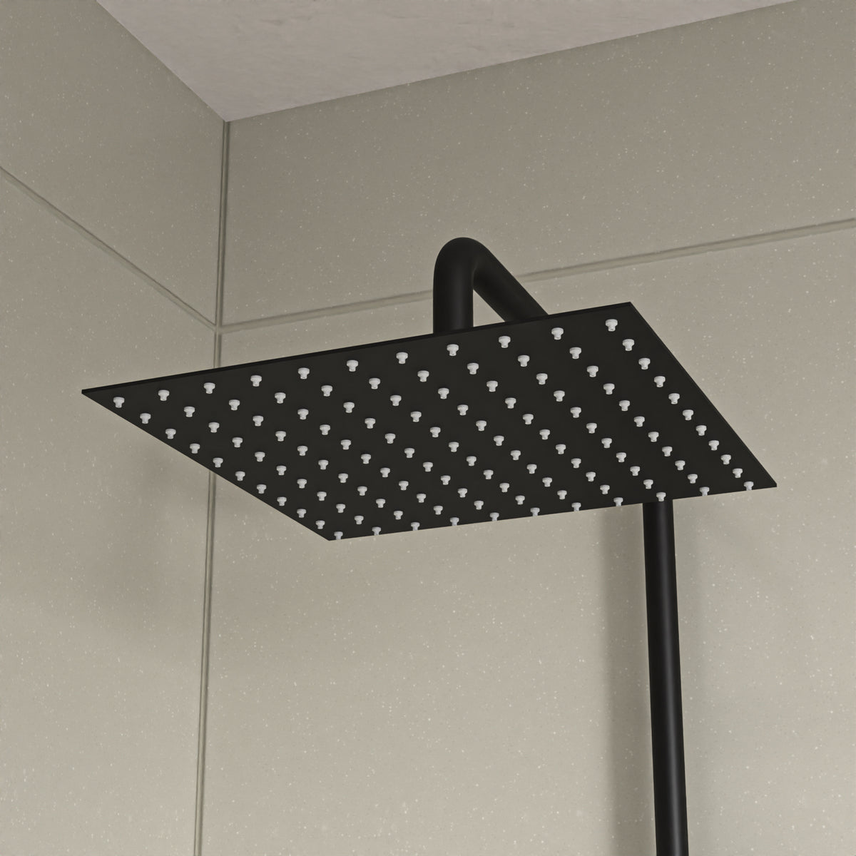 Square Shower Kit With Thermostatic Bar Valve Single Outlet - Matte Black