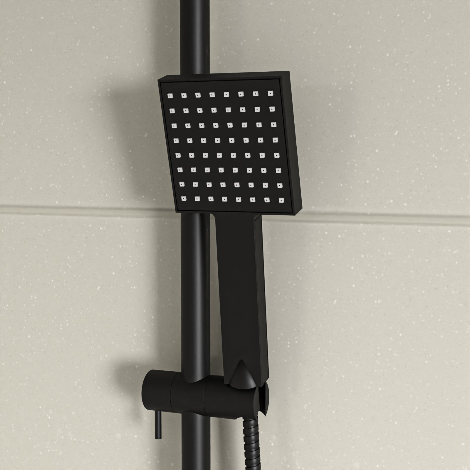 Square Shower Kit With Thermostatic Bar Valve Single Outlet - Matte Black