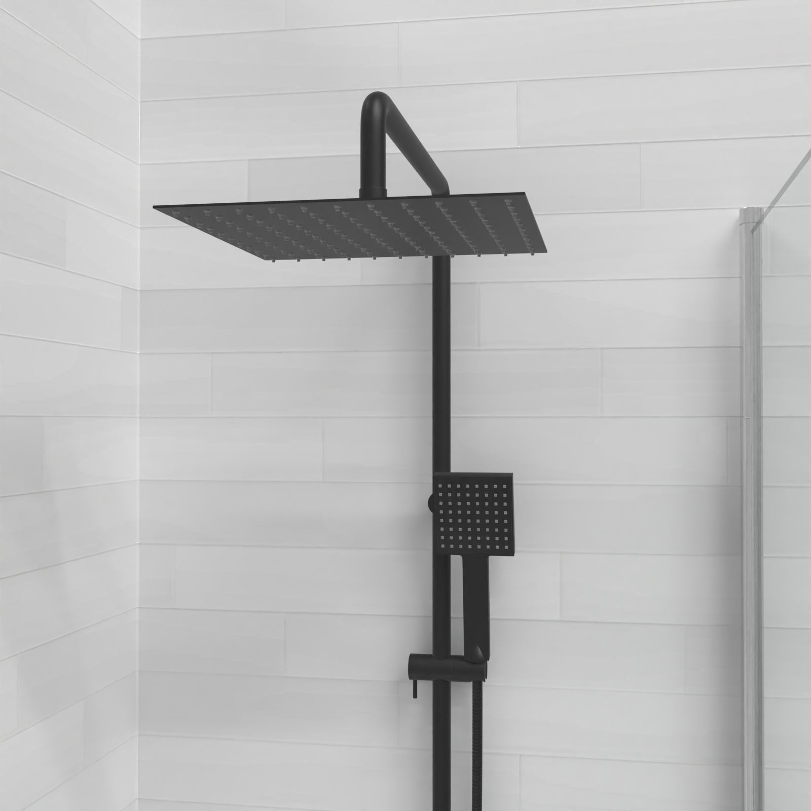 Kinver Square Shower Riser Rail Kit With Bath Mixer & Handset Matte Black