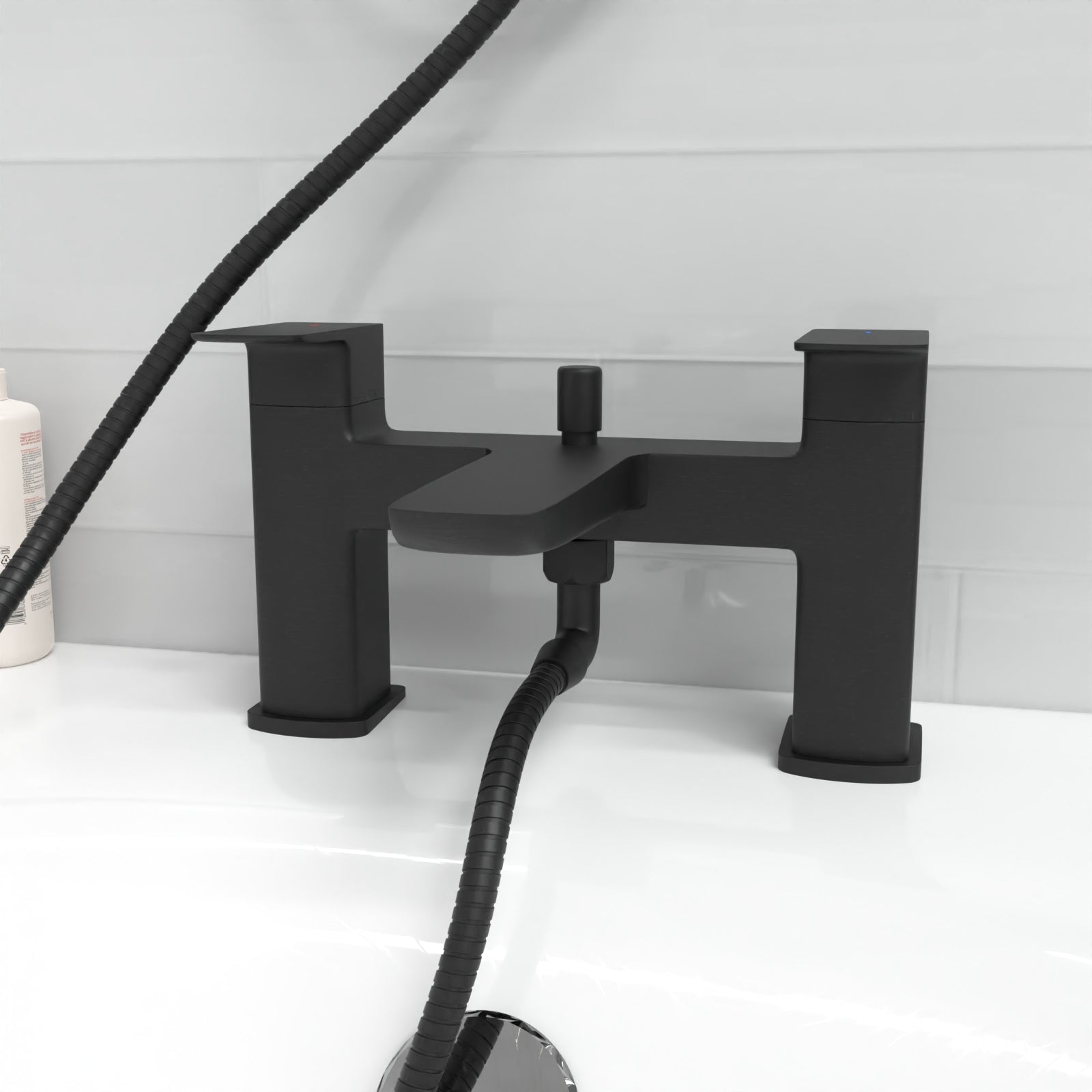 Kinver Square Shower Riser Rail Kit With Bath Mixer & Handset Matte Black