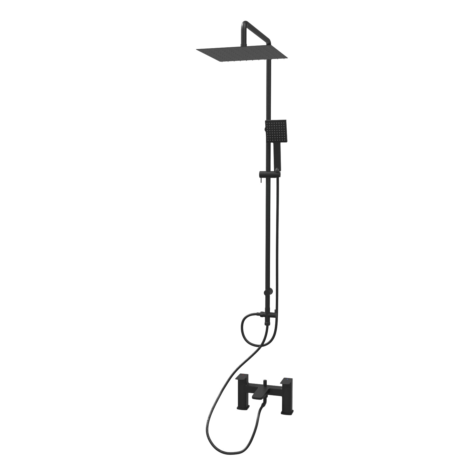 Kinver Square Shower Riser Rail Kit With Bath Mixer & Handset Matte Black