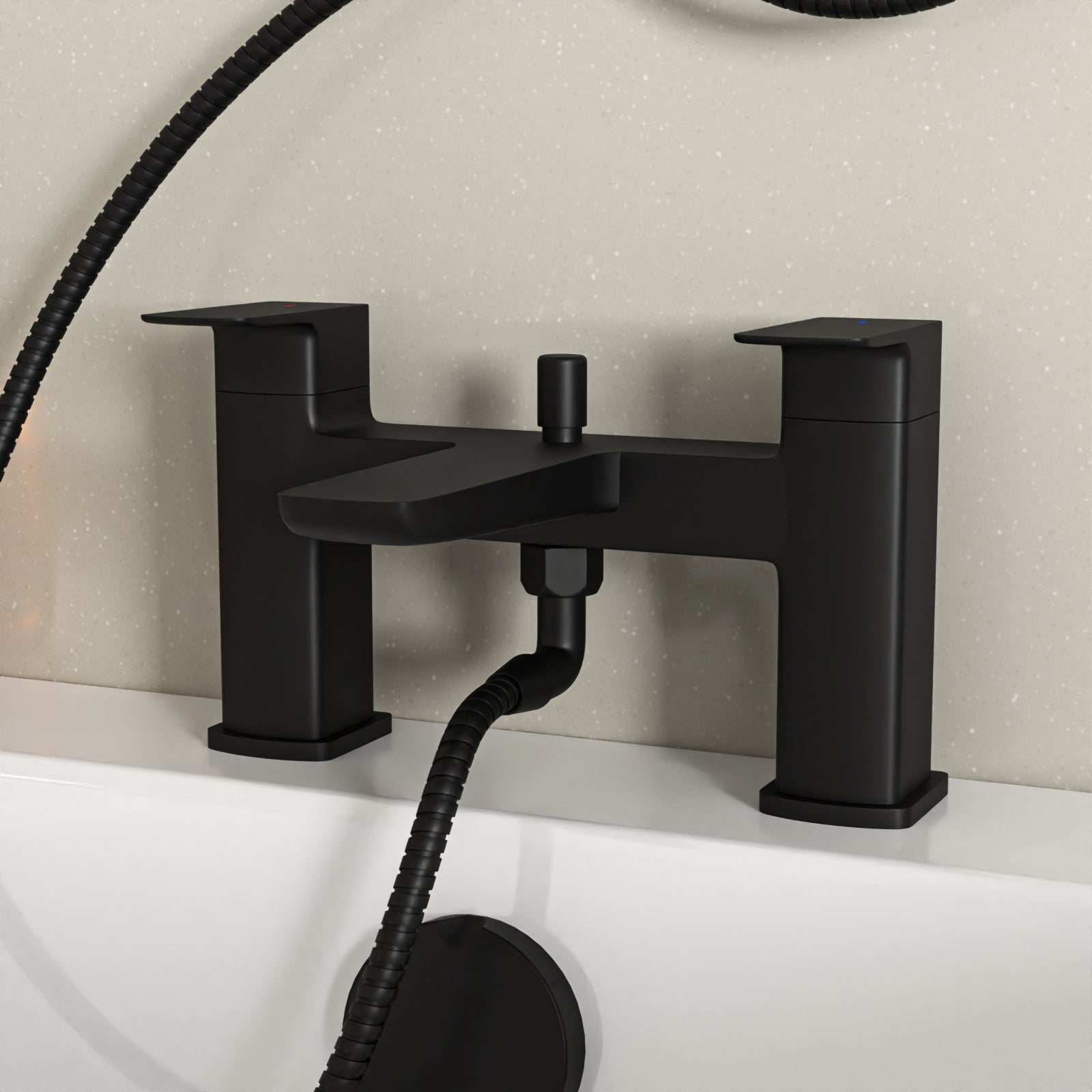 Kinver Square Shower Riser Rail Kit With Bath Mixer & Handset Matte Black