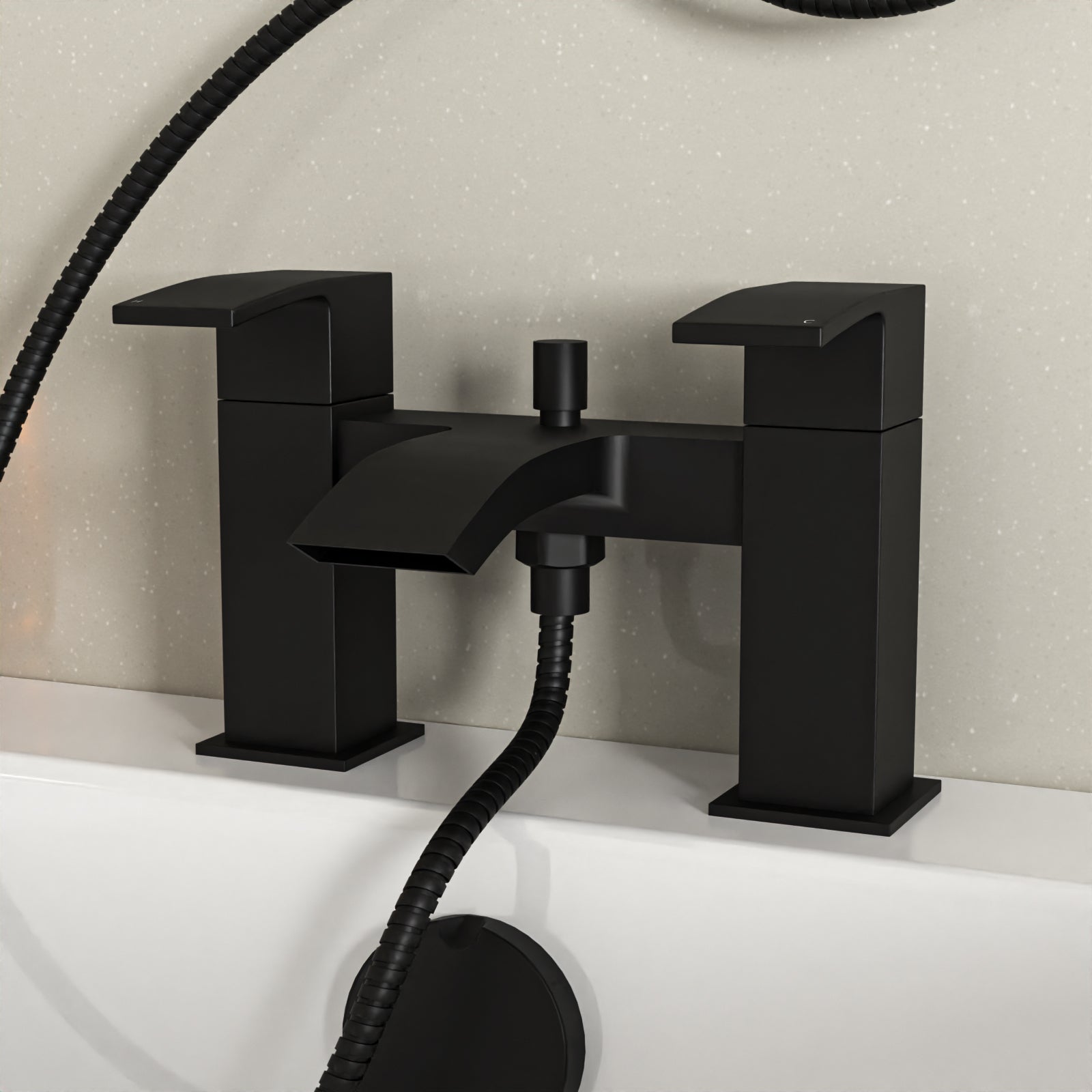 Kinver Square Shower Riser Rail Kit With Mixer Tap & Handset Matte Black