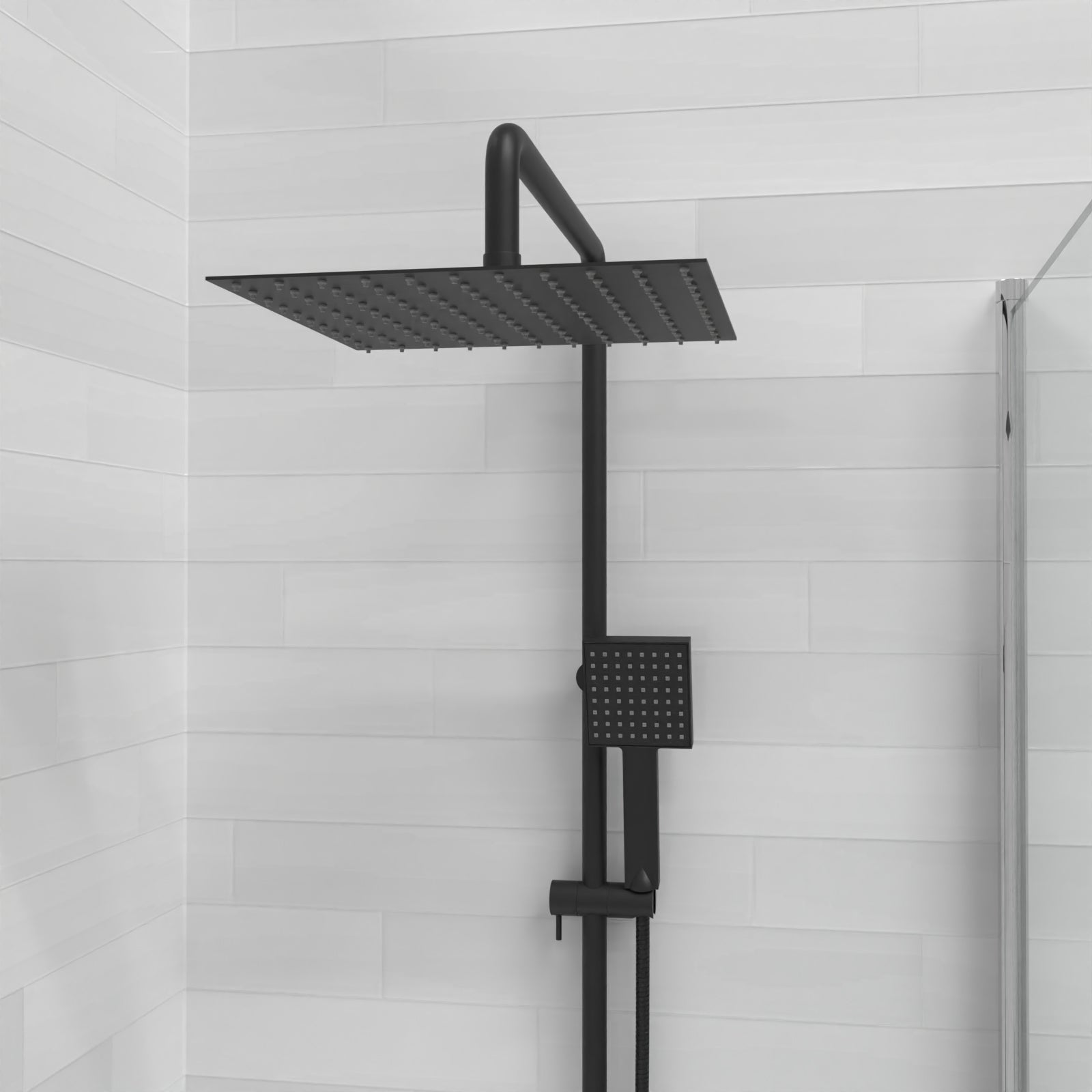 Kinver Square Shower Riser Rail Kit With Mixer Tap & Handset Matte Black