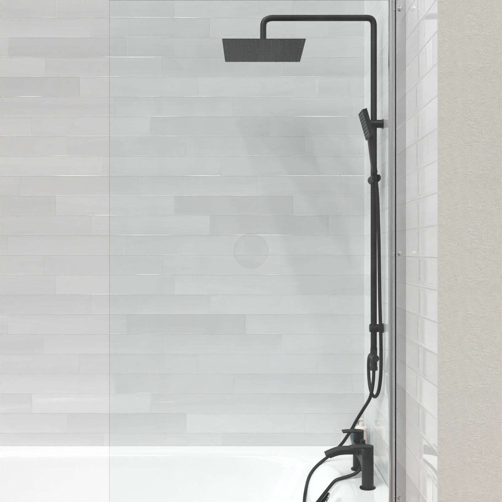 Kinver Square Shower Riser Rail Kit With Mixer Tap & Handset Matte Black