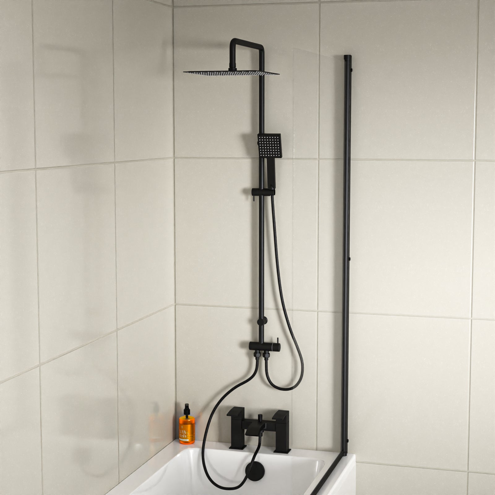 Kinver Square Shower Riser Rail Kit With Mixer Tap & Handset Matte Black