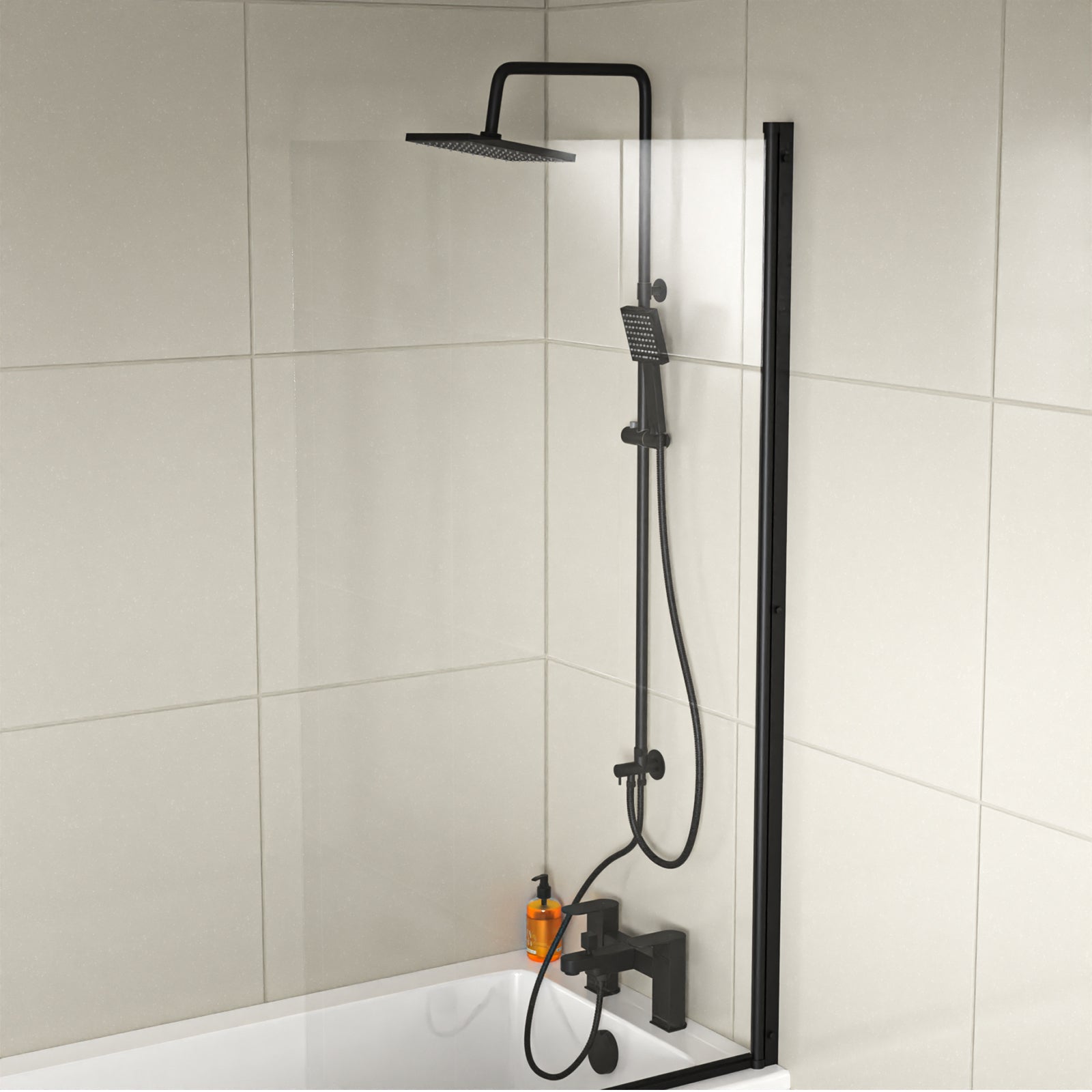 Knighton Square Shower Mixer With Eclipse Bath Tap, Handset & Riser Rail Kit Matte Black