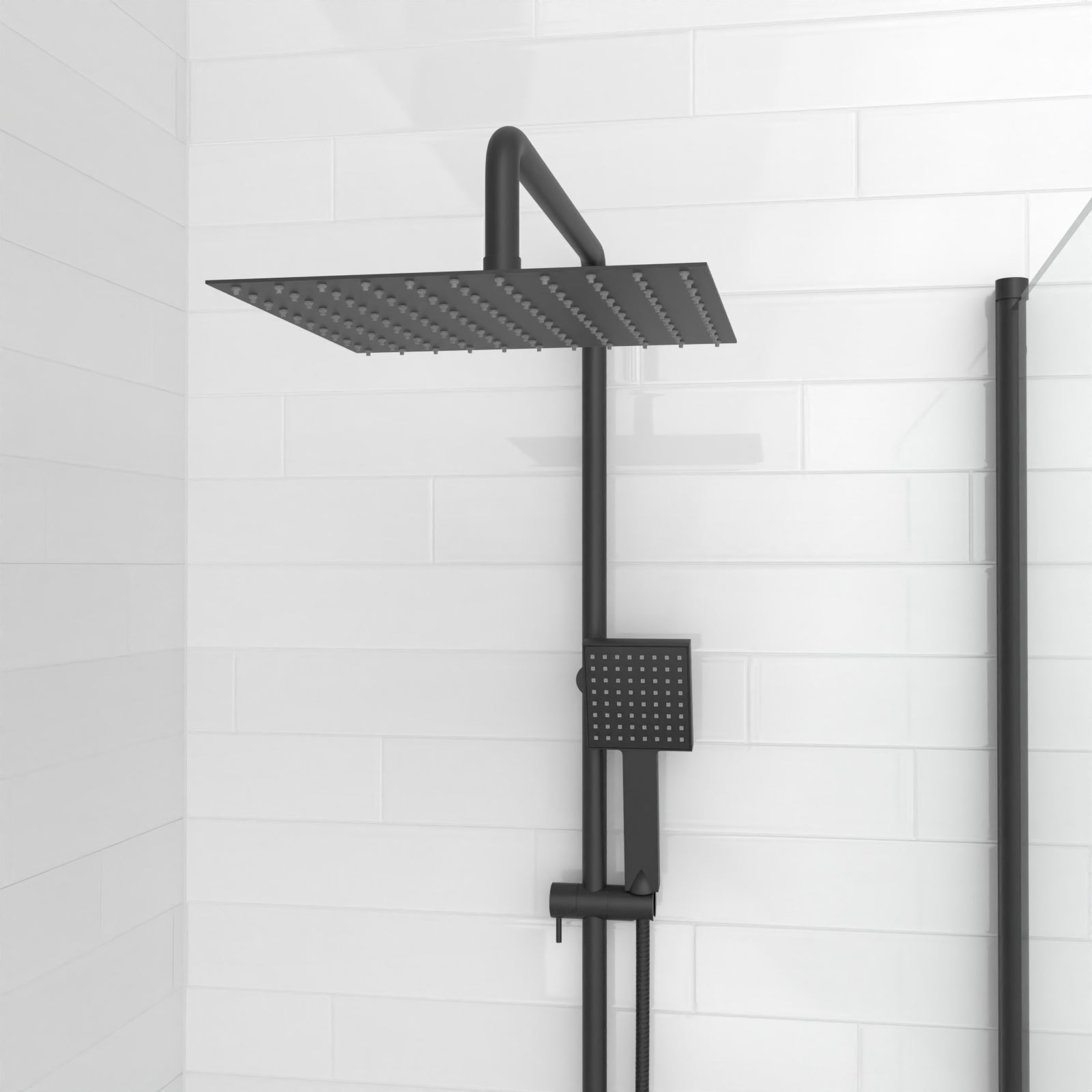 Knighton Square Shower Mixer With Eclipse Bath Tap, Handset & Riser Rail Kit Matte Black