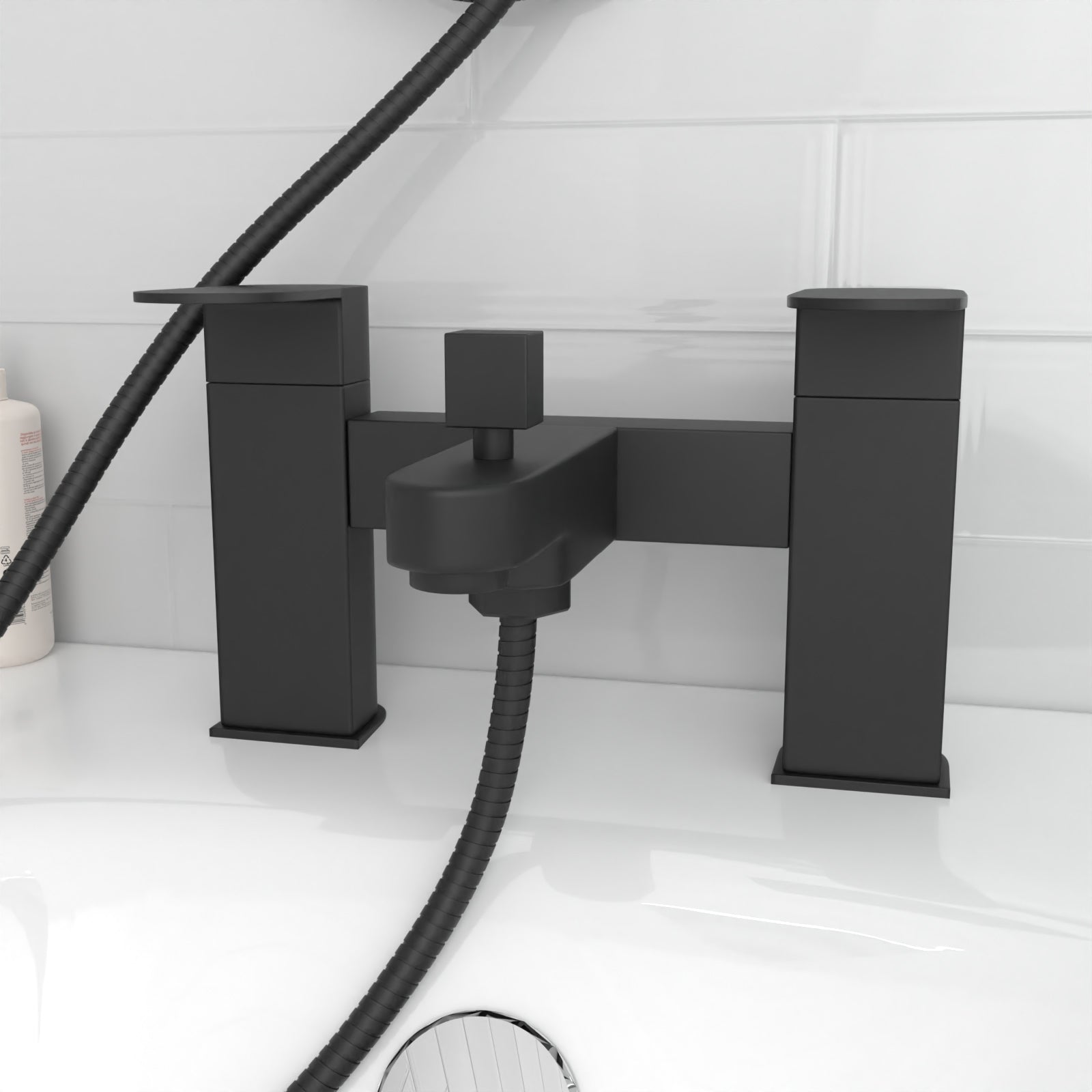 Knighton Square Shower Mixer With Eclipse Bath Tap, Handset & Riser Rail Kit Matte Black