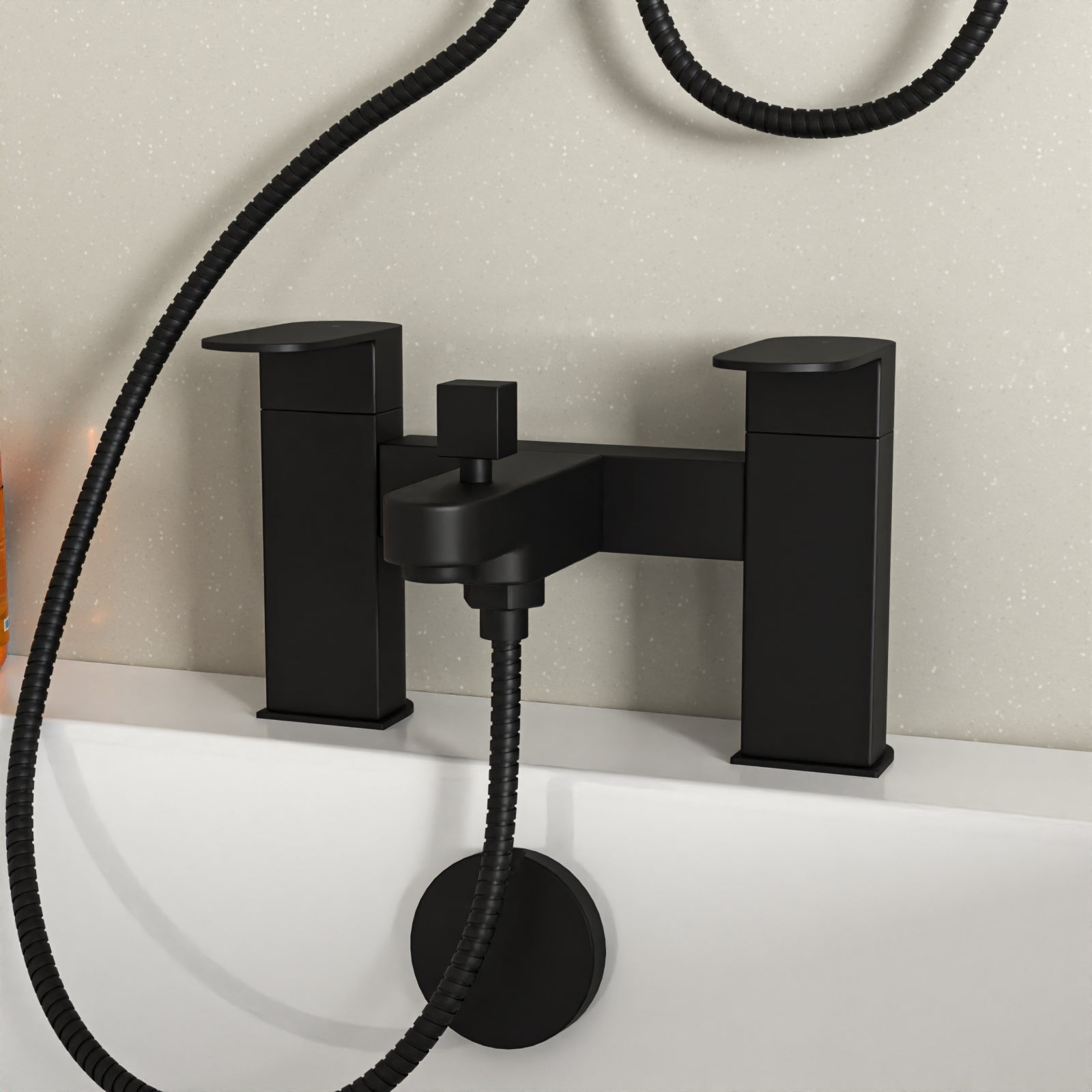 Knighton Square Shower Mixer With Eclipse Bath Tap, Handset & Riser Rail Kit Matte Black