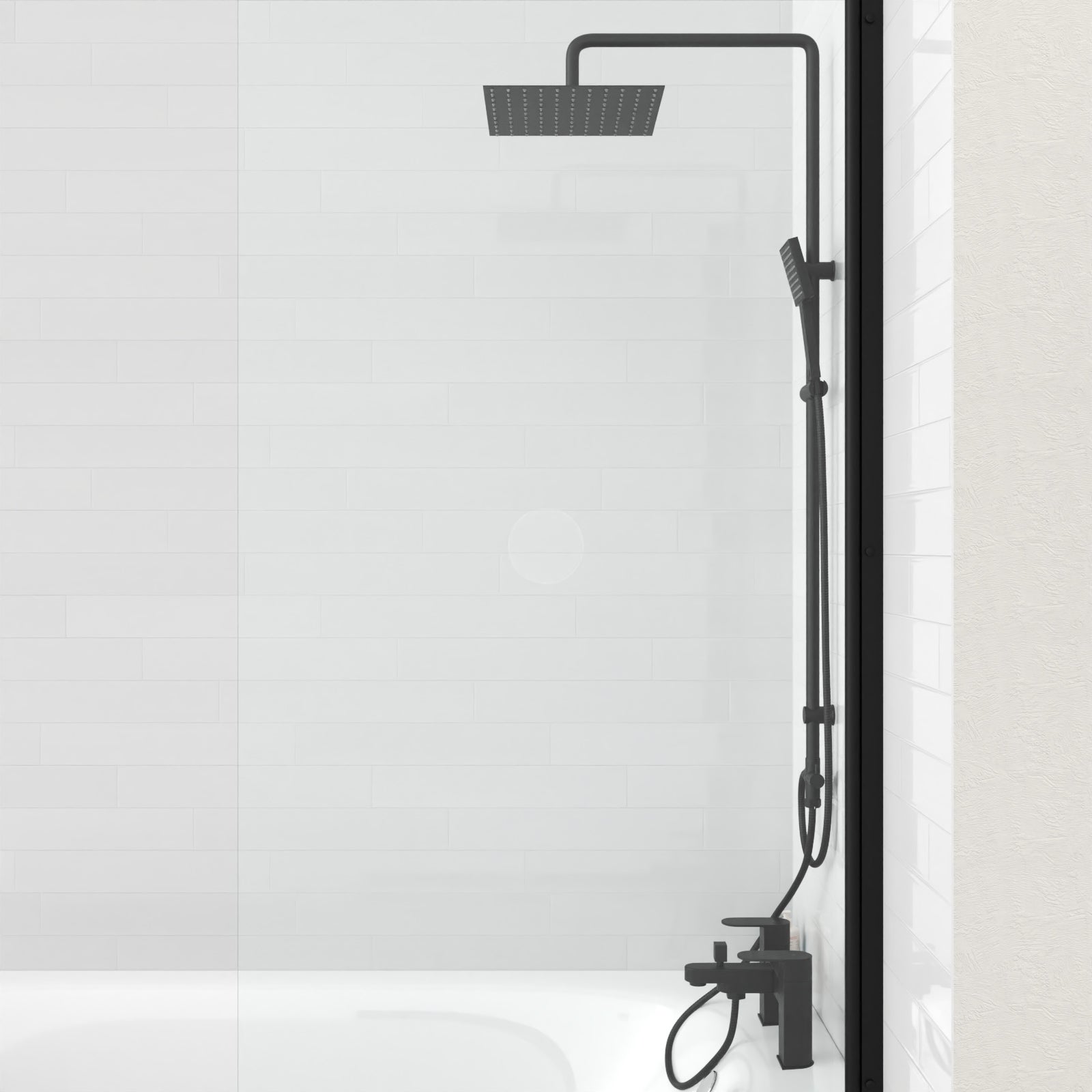 Knighton Square Shower Mixer With Eclipse Bath Tap, Handset & Riser Rail Kit Matte Black