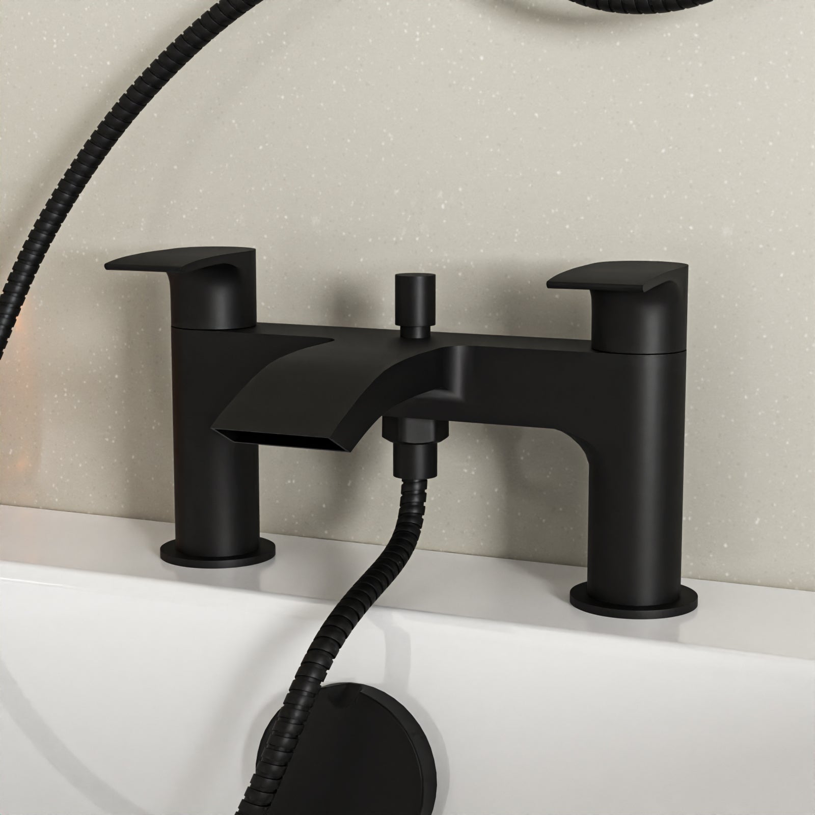 Croxton Square Shower & Vago Bath Mixer Tap, Handset & Riser Rail Kit Matte Black