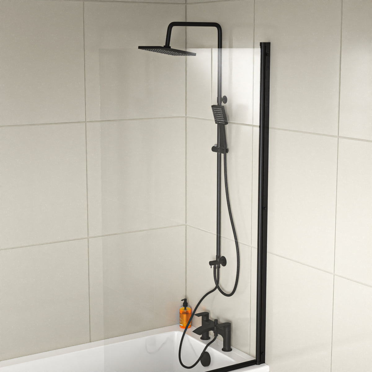 Croxton Square Shower & Vago Bath Mixer Tap, Handset & Riser Rail Kit Matte Black