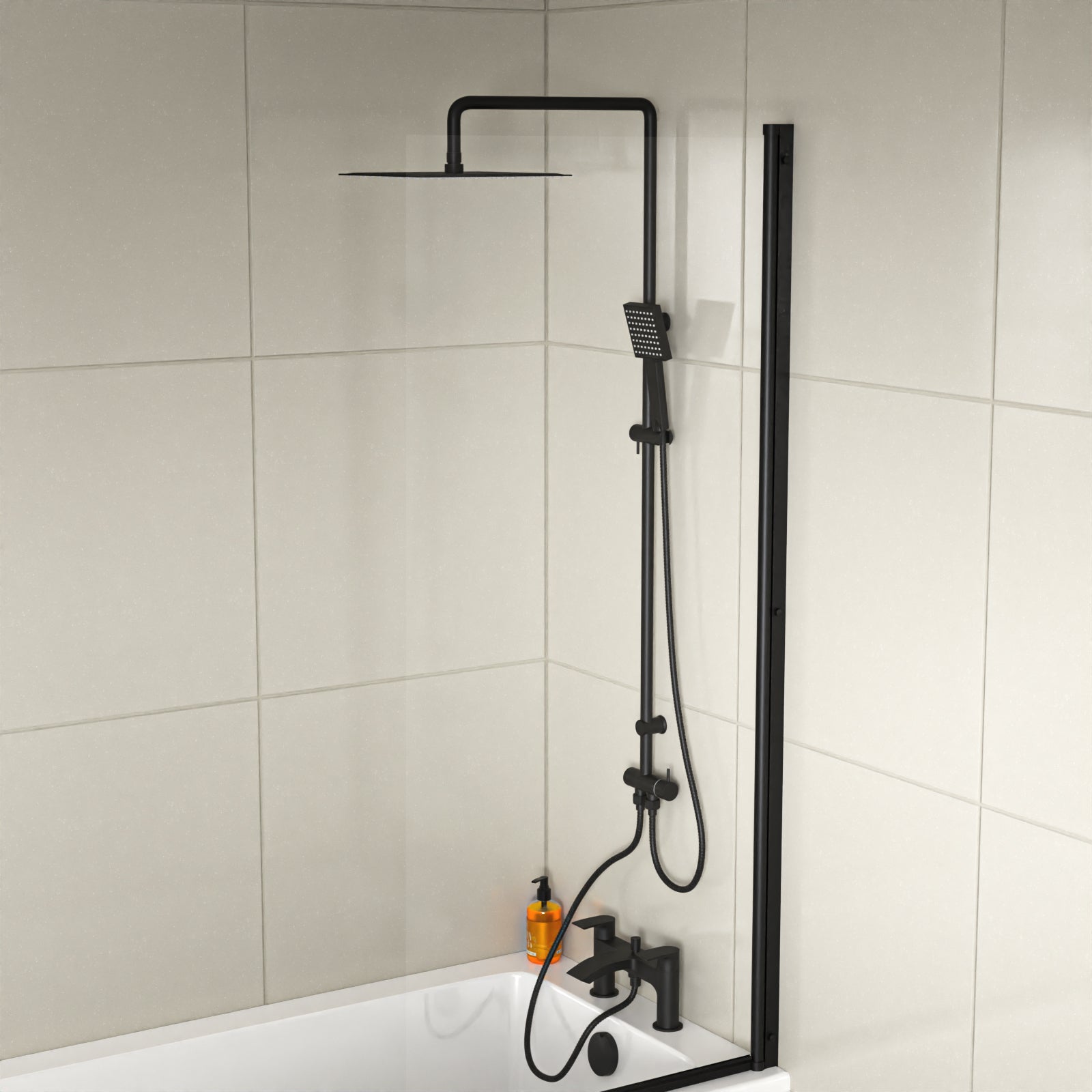 Croxton Square Shower & Vago Bath Mixer Tap, Handset & Riser Rail Kit Matte Black