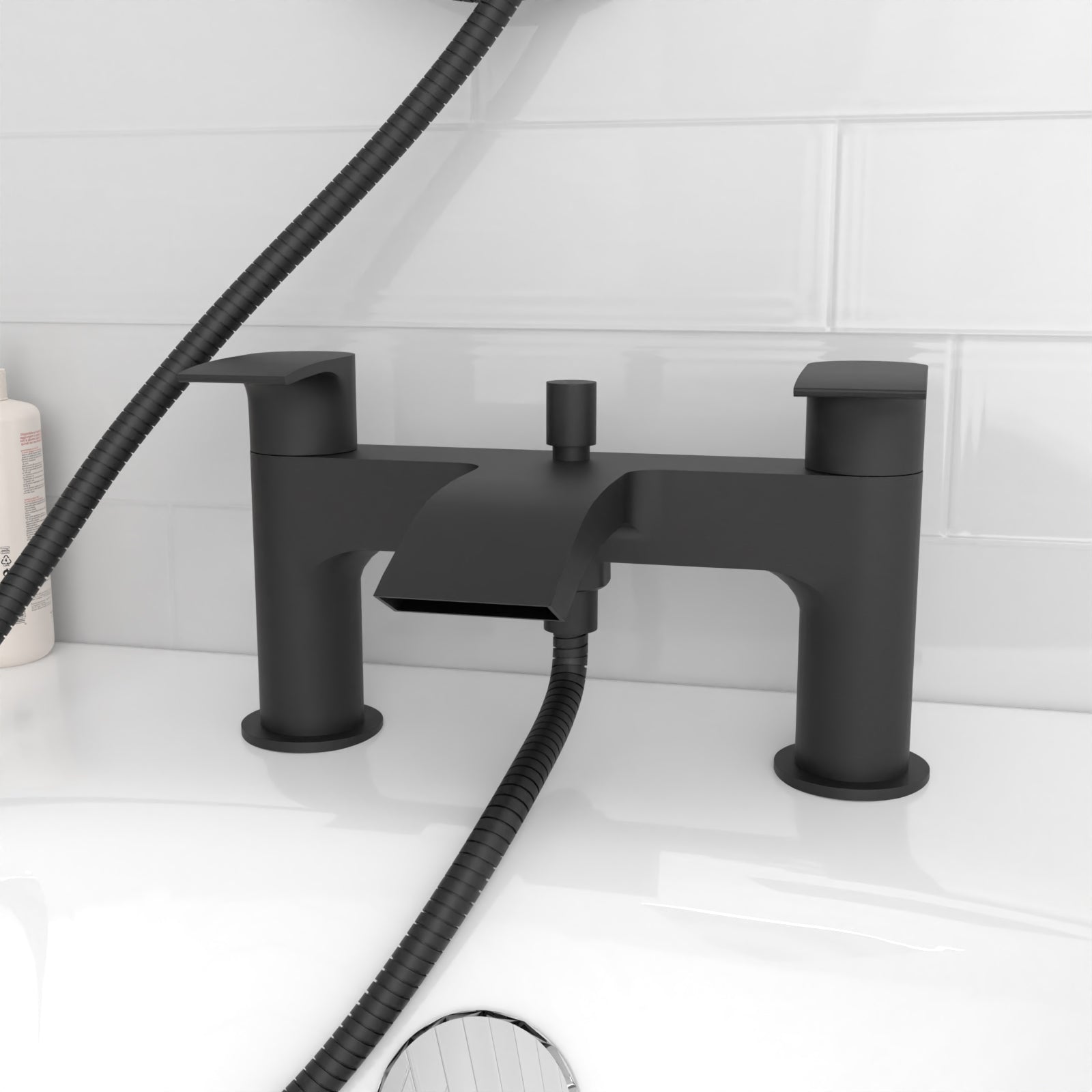 Croxton Square Shower & Vago Bath Mixer Tap, Handset & Riser Rail Kit Matte Black