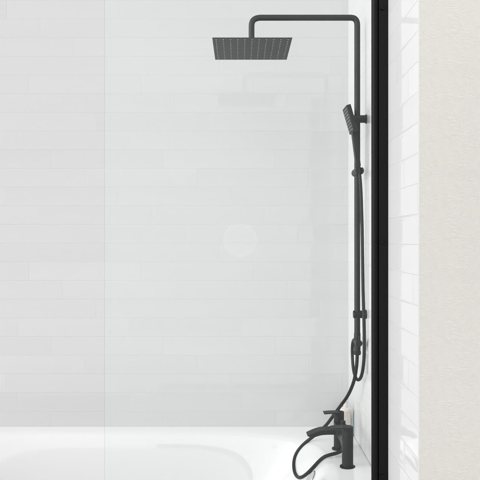 Croxton Square Shower & Vago Bath Mixer Tap, Handset & Riser Rail Kit Matte Black