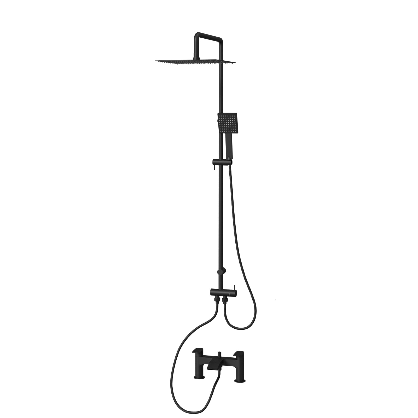 Croxton Square Shower & Vago Bath Mixer Tap, Handset & Riser Rail Kit Matte Black