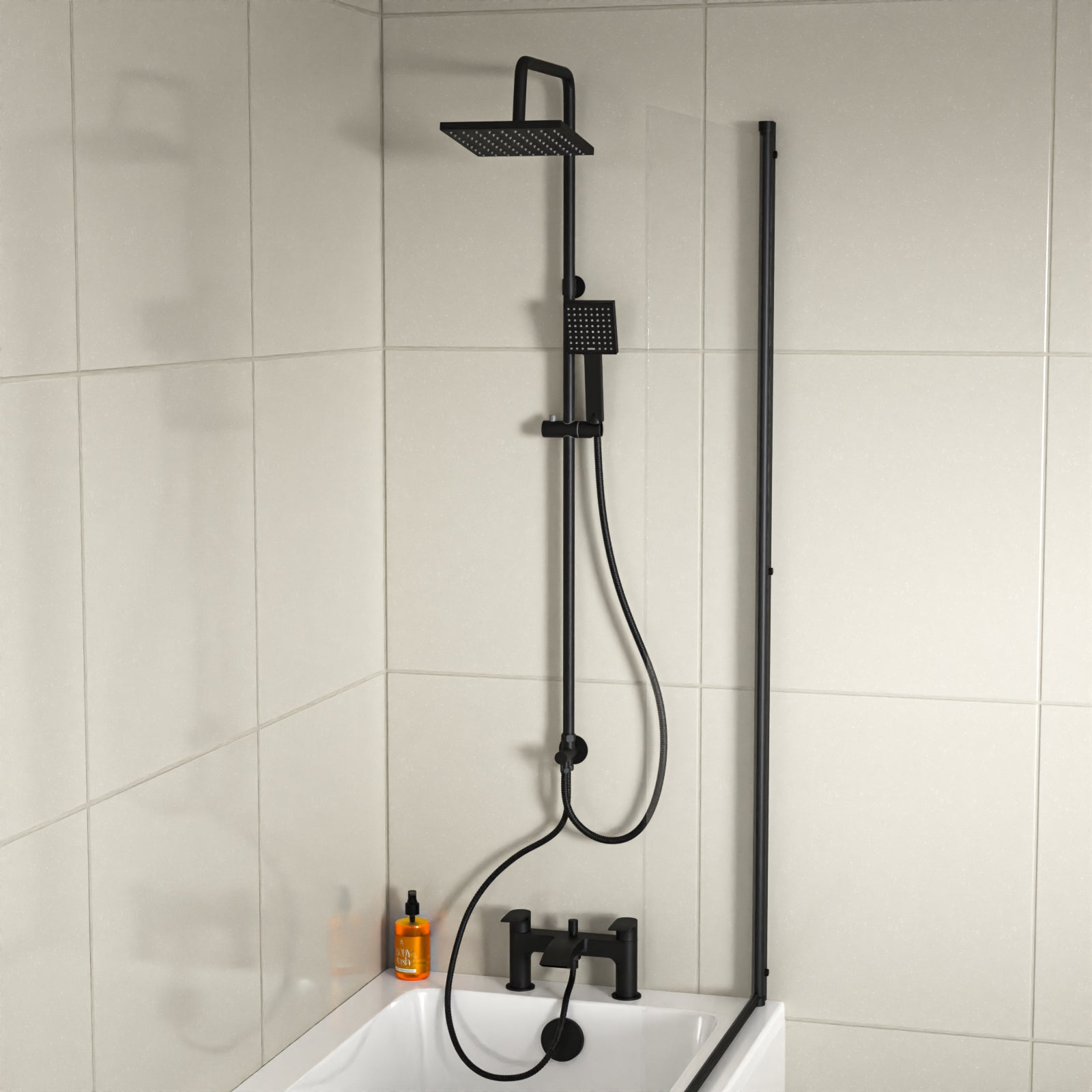Croxton Square Shower & Vago Bath Mixer Tap, Handset & Riser Rail Kit Matte Black