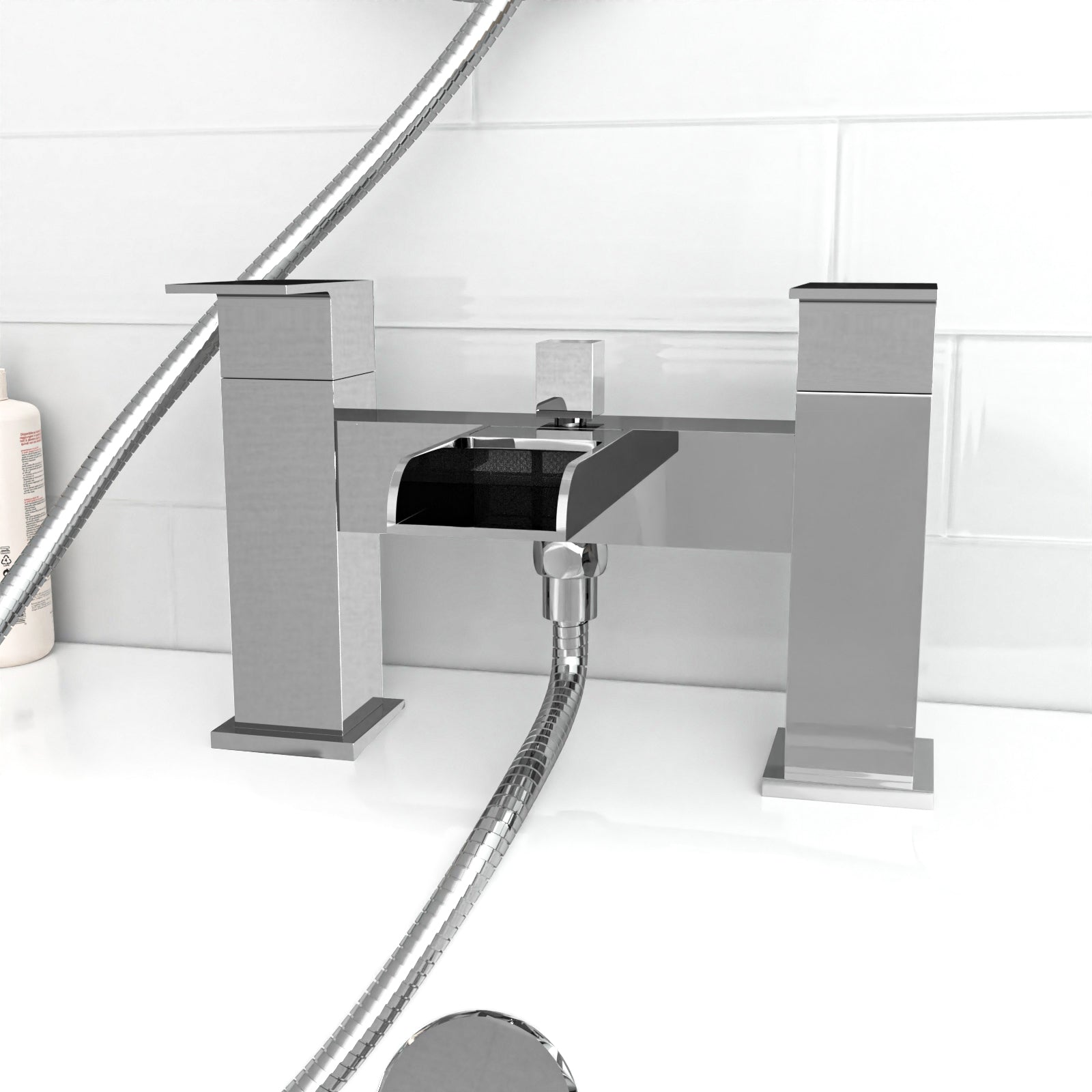 Rowton Square Shower & Ozone Waterfall Mixer Tap, Handset & Riser Rail Kit Chrome