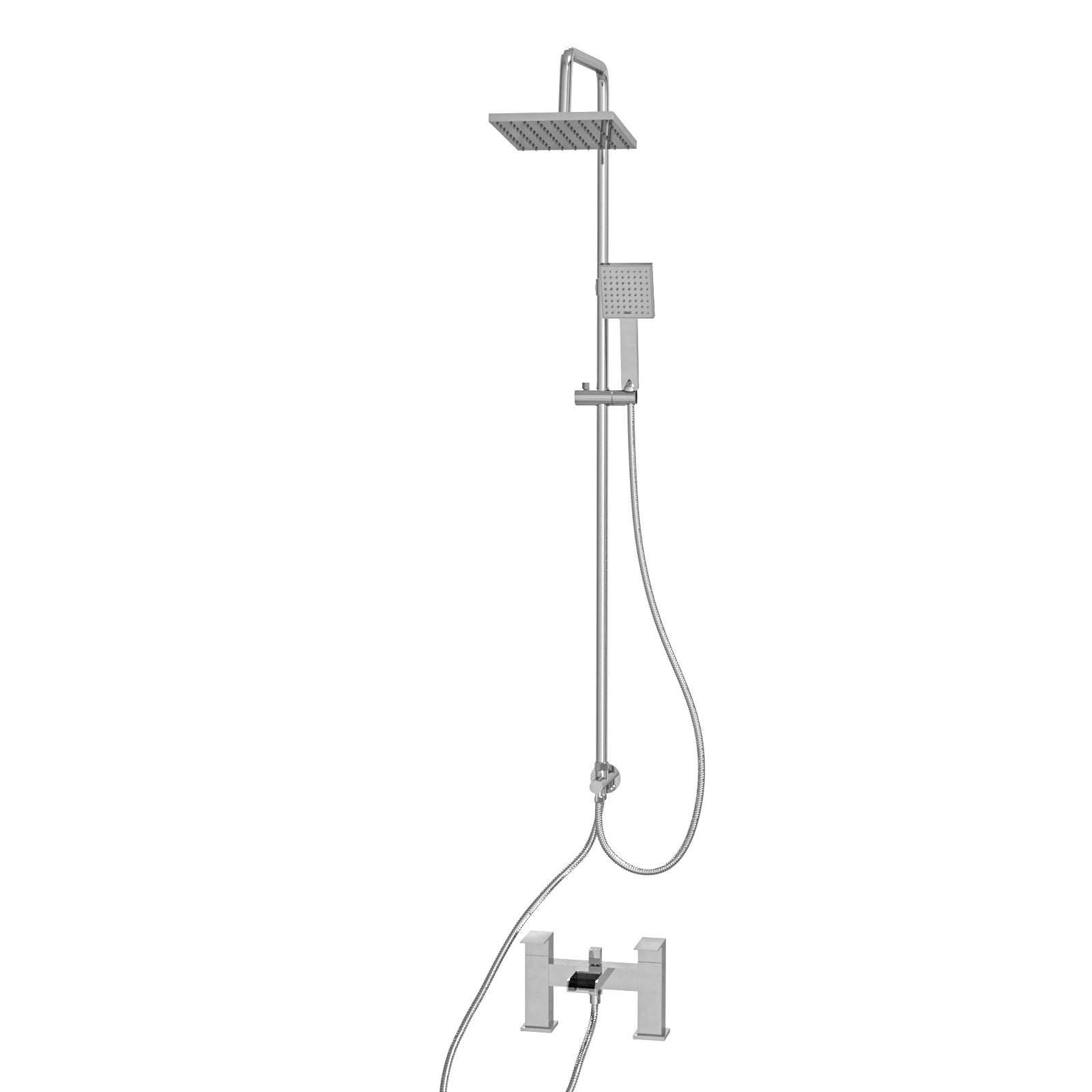 Rowton Square Shower & Ozone Waterfall Mixer Tap, Handset & Riser Rail Kit Chrome