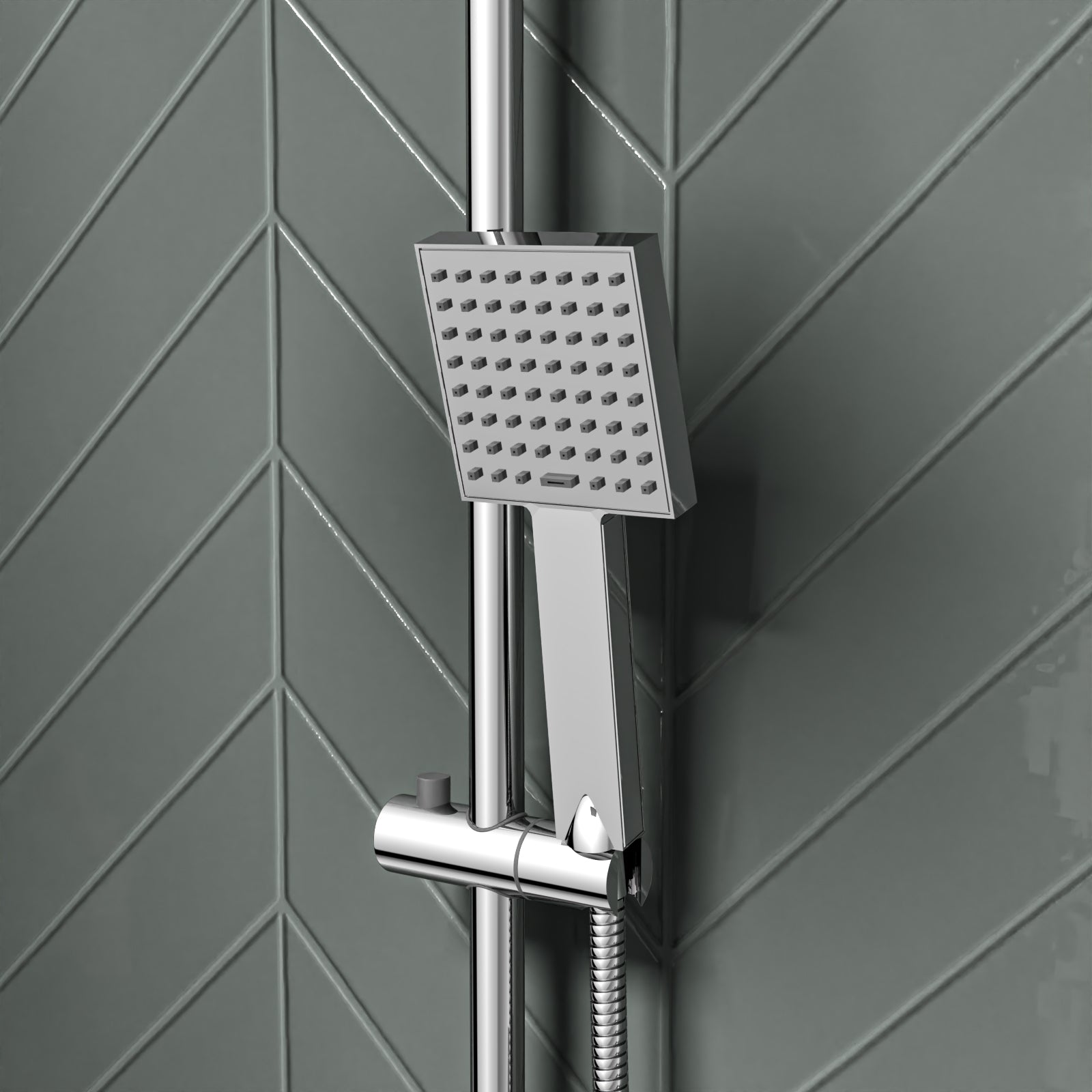 Square Overhead & Hand Shower Thermostatic Valve Single Outlet - Chrome