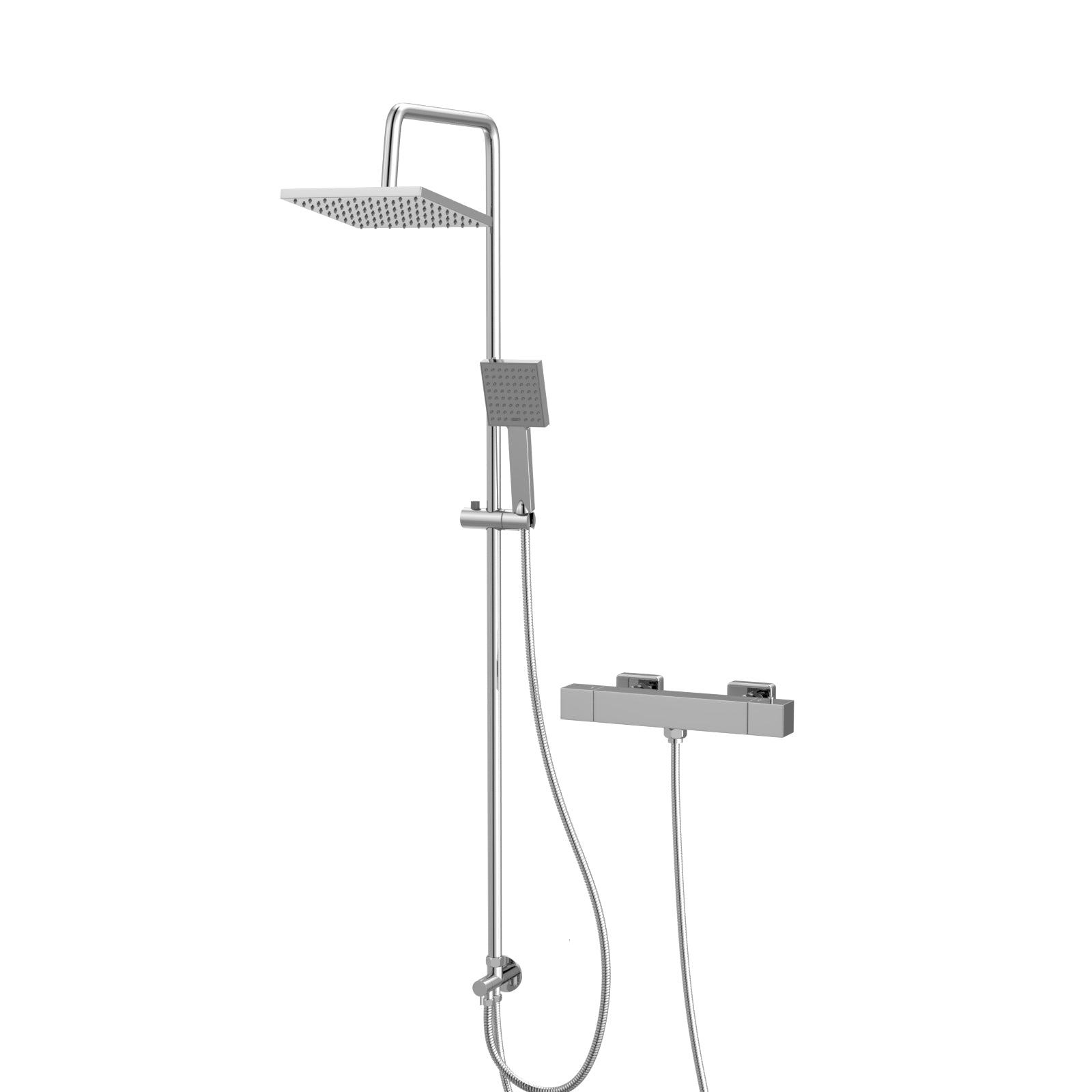 Square Overhead & Hand Shower Thermostatic Valve Single Outlet - Chrome