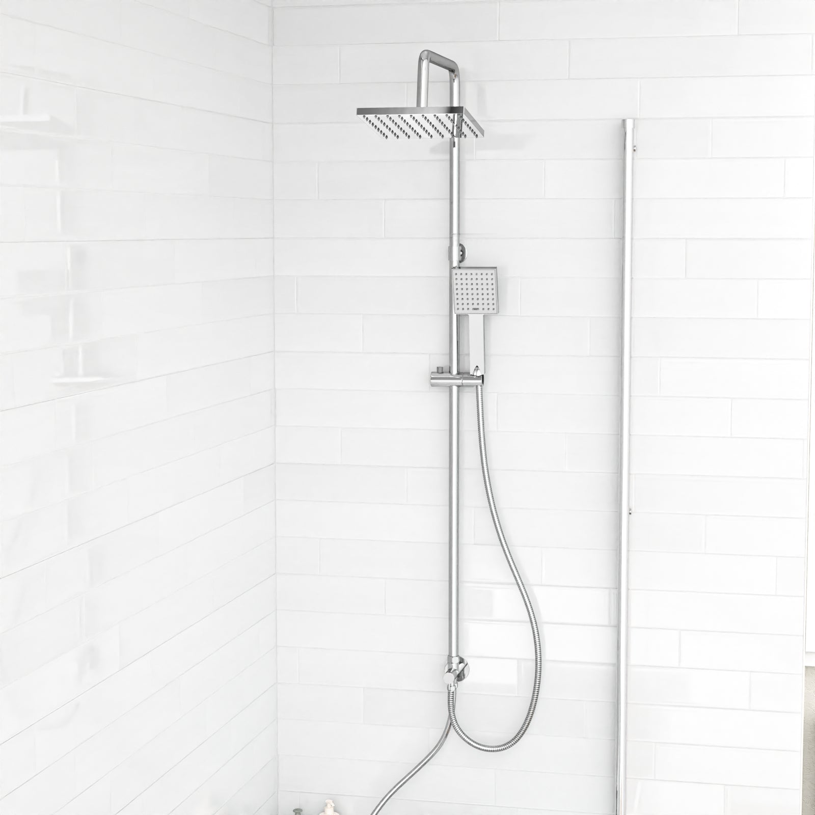 Kinver Modern Exposed Sqaure Shower Mixer Handset & Riser Rail Kit Chrome