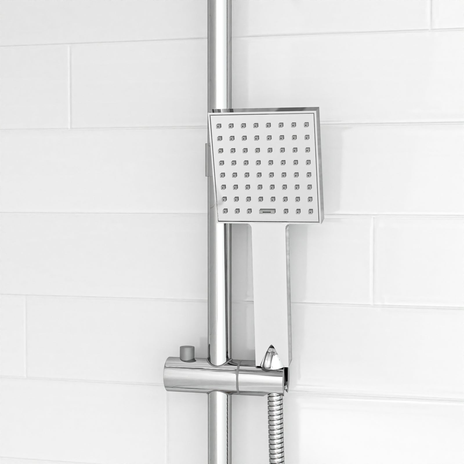 Walton Exposed Square Shower, Safety Button Thermostatic Mixer Tap, Handset & Riser Rail Kit