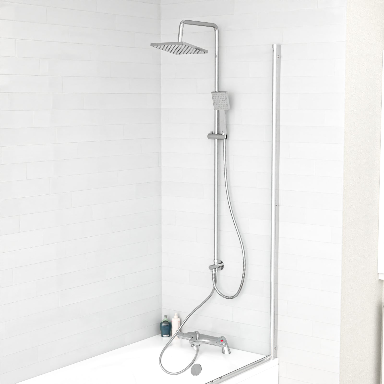 Walton Exposed Square Shower, Safety Button Thermostatic Mixer Tap, Handset & Riser Rail Kit