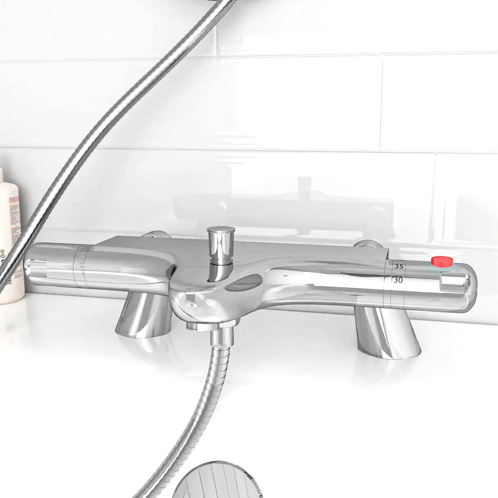 Walton Exposed Square Shower, Safety Button Thermostatic Mixer Tap, Handset & Riser Rail Kit