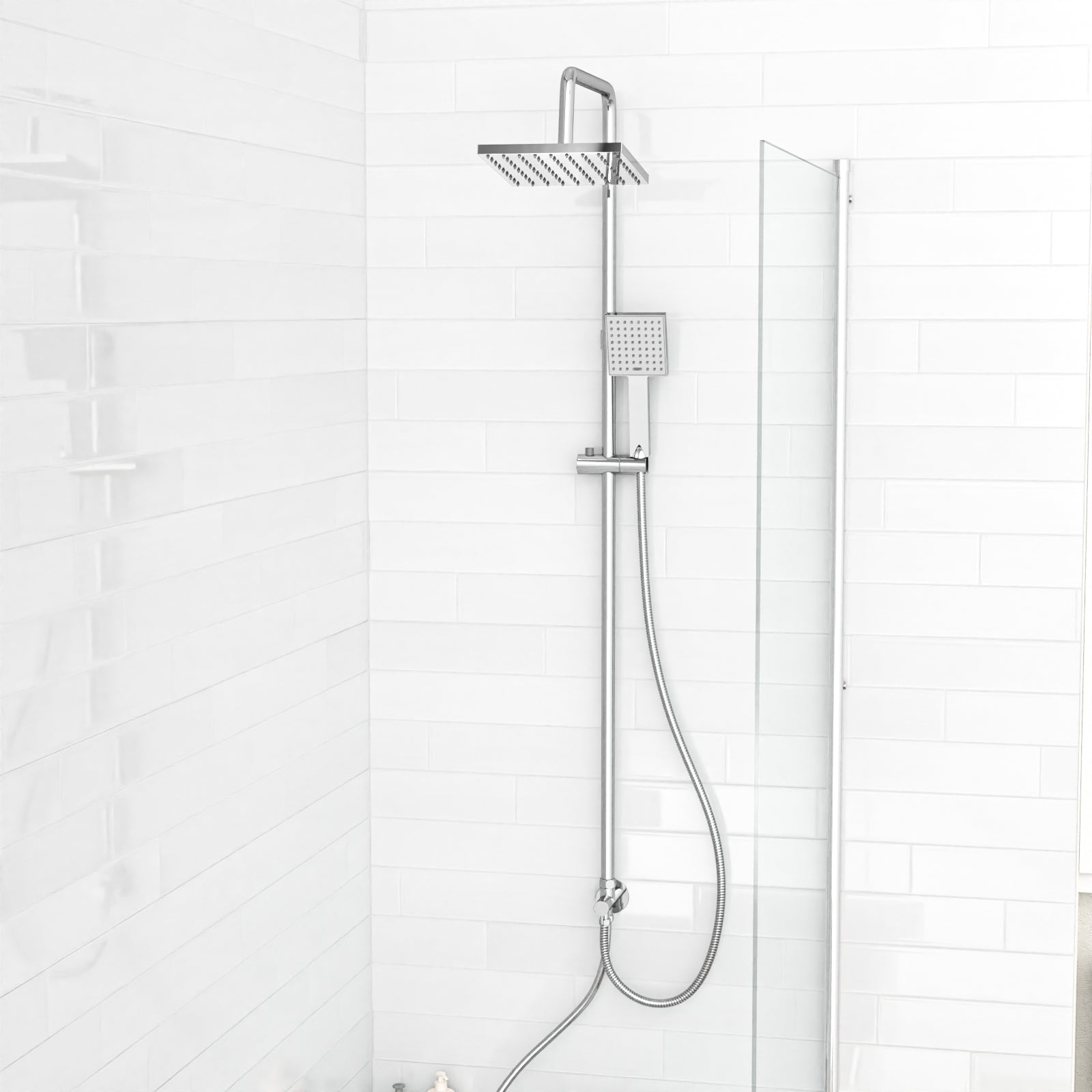 Kinver Modern Exposed Sqaure Shower Mixer Handset & Riser Rail Kit Chrome