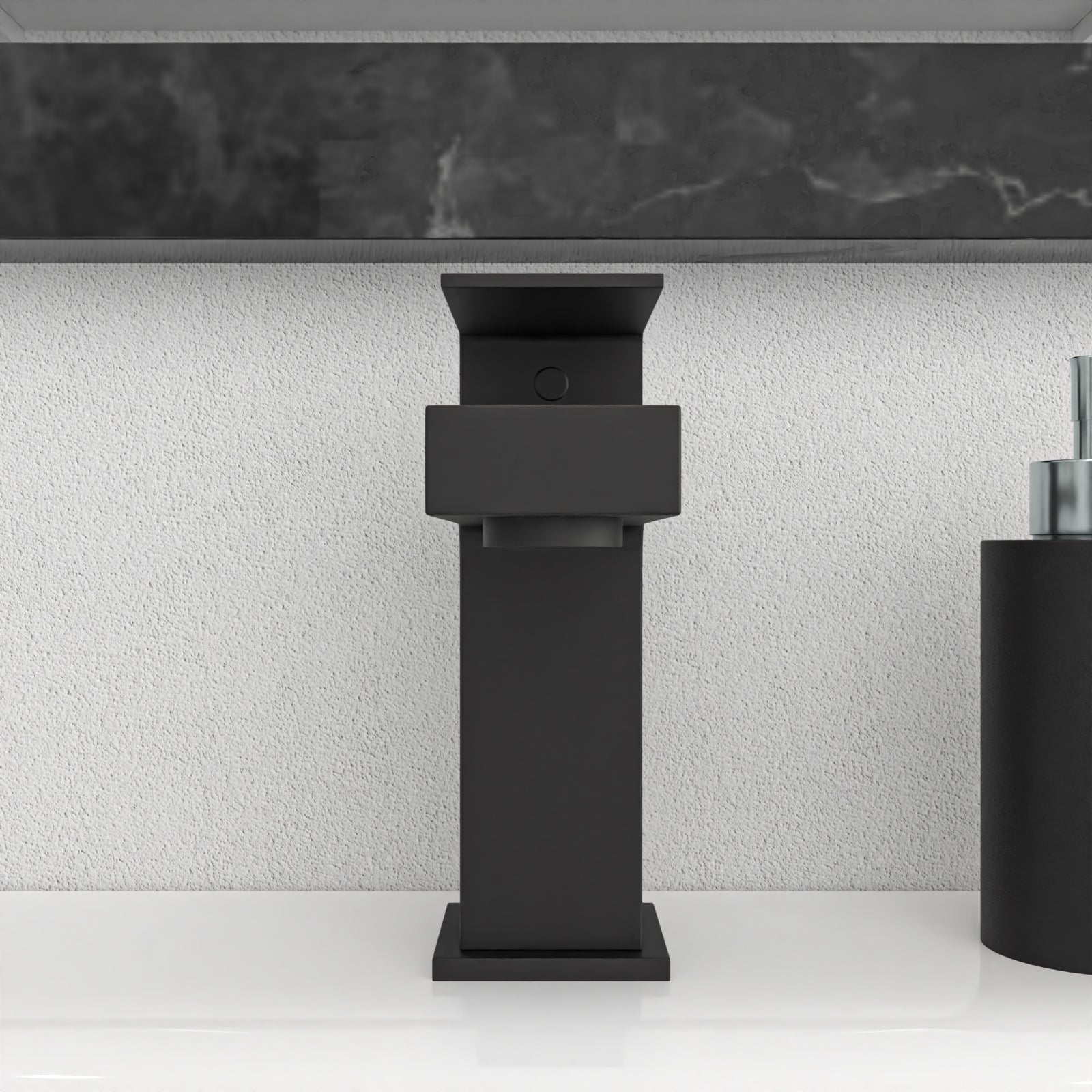 Cube Square Single Lever Bathroom Matte Black Basin Mono Mixer Tap & Waste