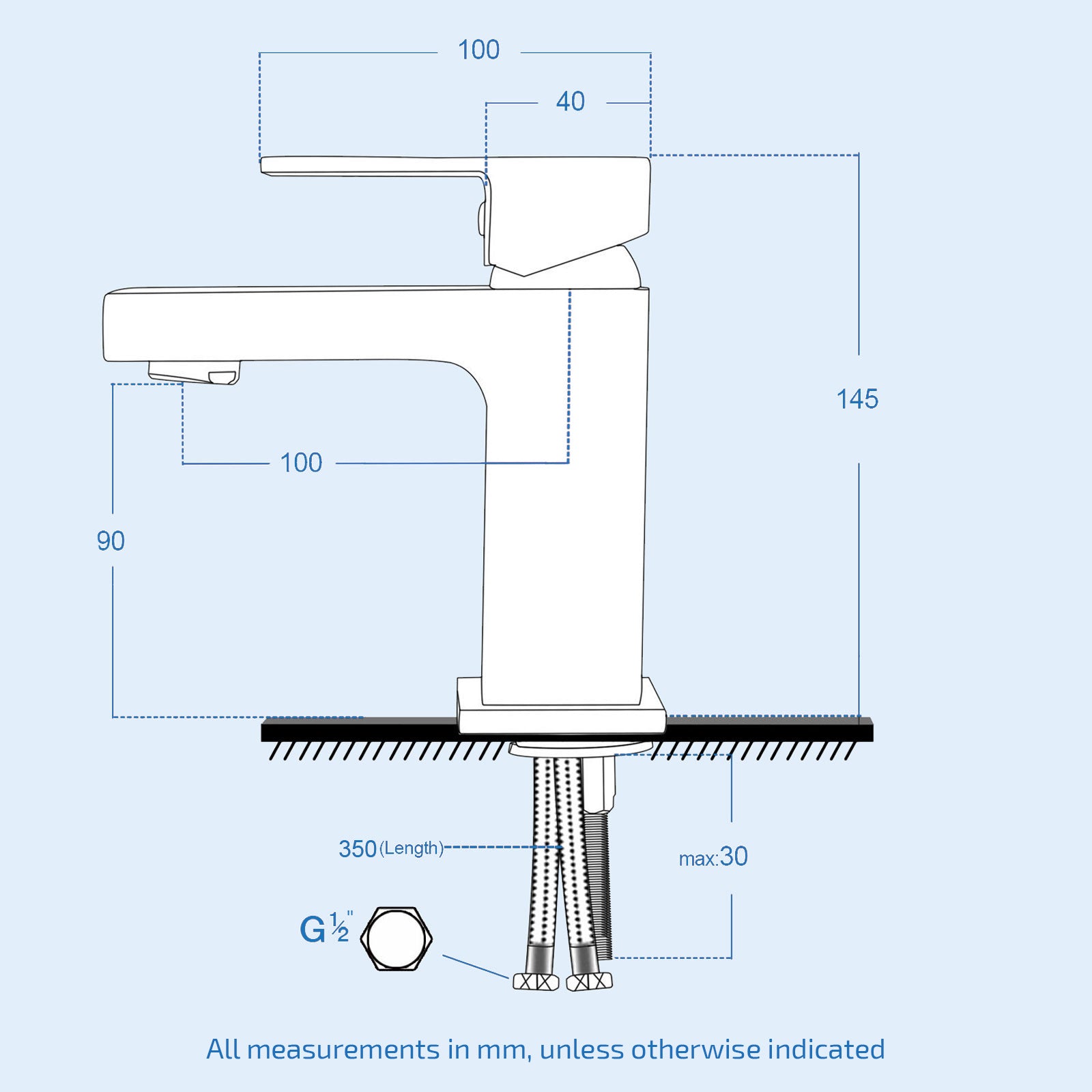Cube Square Single Lever Bathroom Matte Black Basin Mono Mixer Tap & Waste