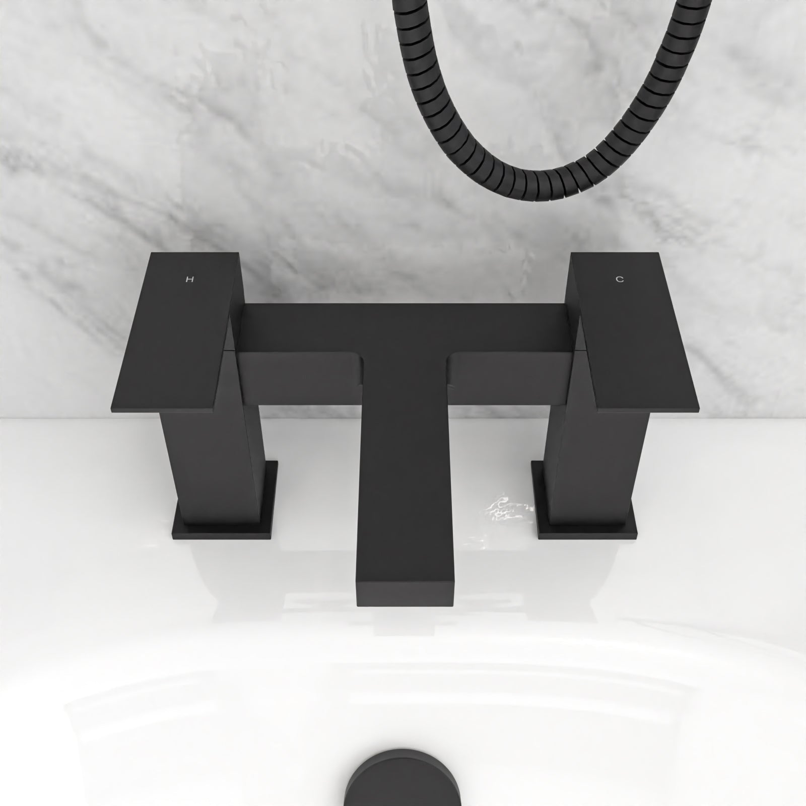 Lima Modern Deck Mounted Matte Black Square Bridge Bath Filler Mixer Tap