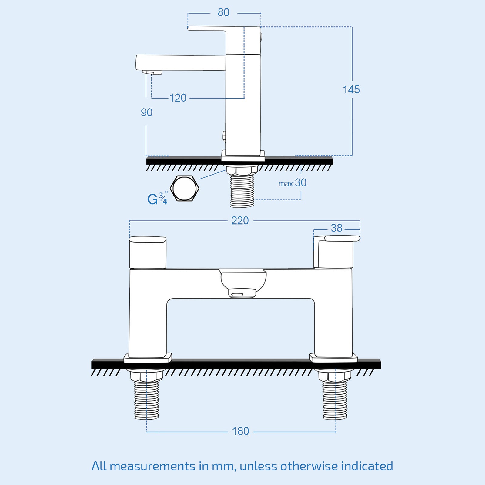 Lima Modern Deck Mounted Matte Black Square Bridge Bath Filler Mixer Tap