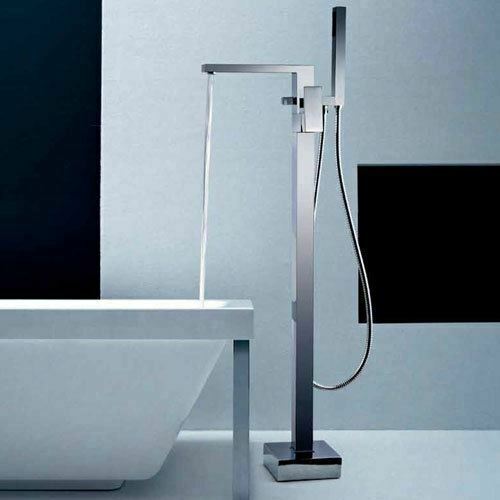 Cube Modern Design Square Freestanding Chrome Bath Shower Mixer Tap With Handset Kit