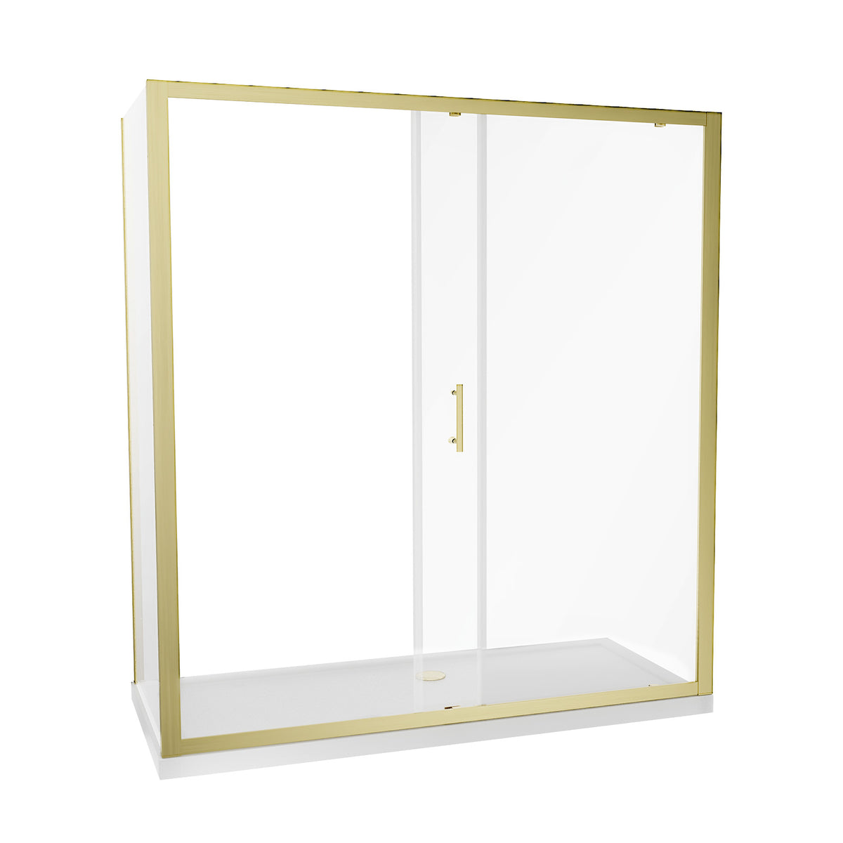 Shower 1600 x 1850mm Slider Door With 760mm Side Panel & Tray - Brushed Brass