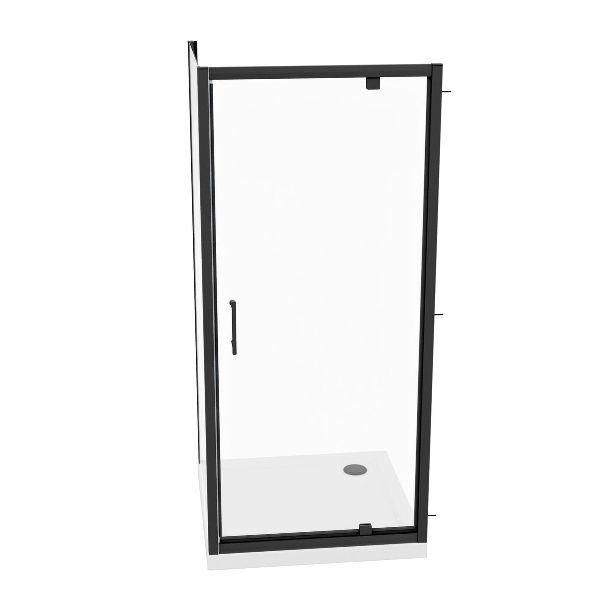 Shower Pivot Door 700mm x 1850mm & Side Panel with Tray & Waste - Matte Black