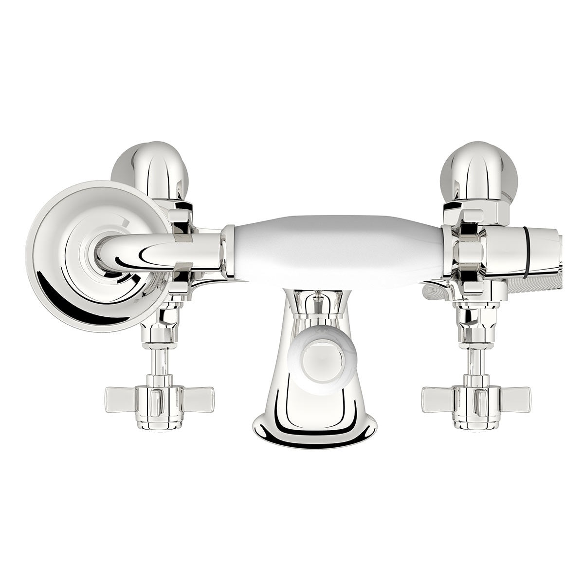 Edwardian Deck Mounted Bath Shower Mixer Tap Quarter Turn Cross Handle