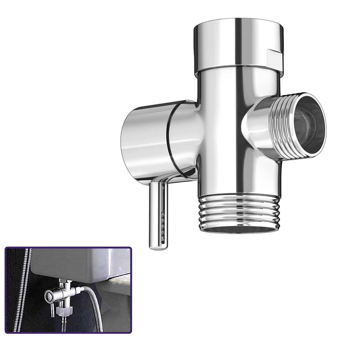 Bidet T-Adapter Diverter Valve with Lever Chrome for Toilet Sprayer