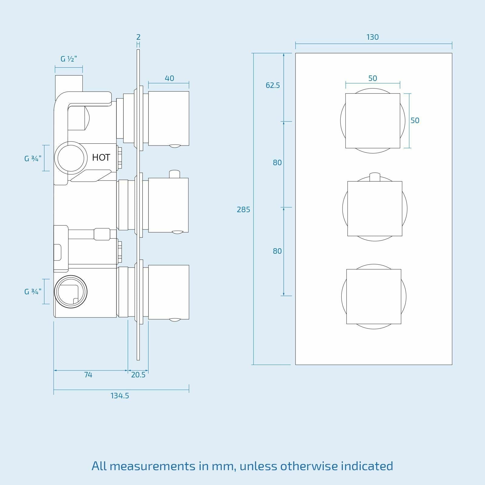 Olive Square 3 Way Concealed Thermostatic Shower Mixer Shower Head Handset & Body Jets Set