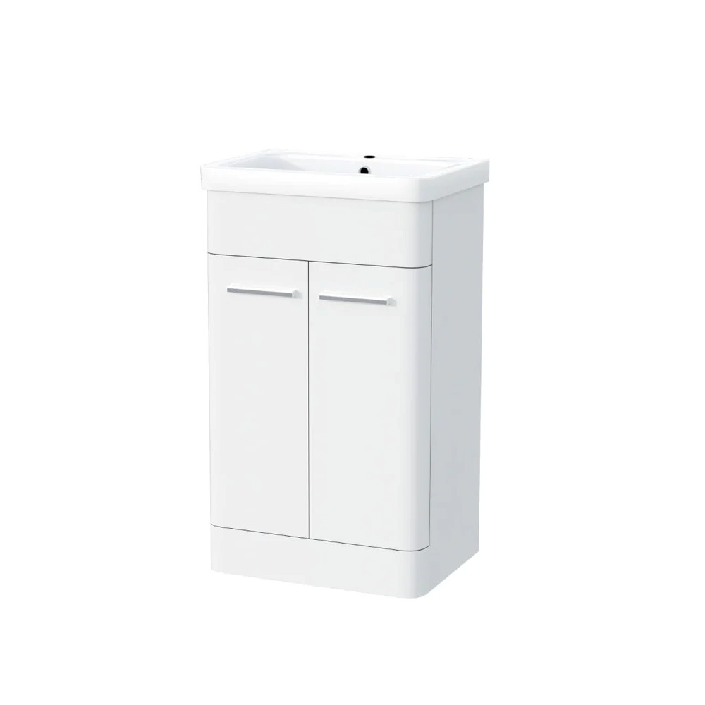 Afern Cloakroom 500mm White Freestanding Vanity Basin Unit & Close Coupled Toilet with Soft Close Seat