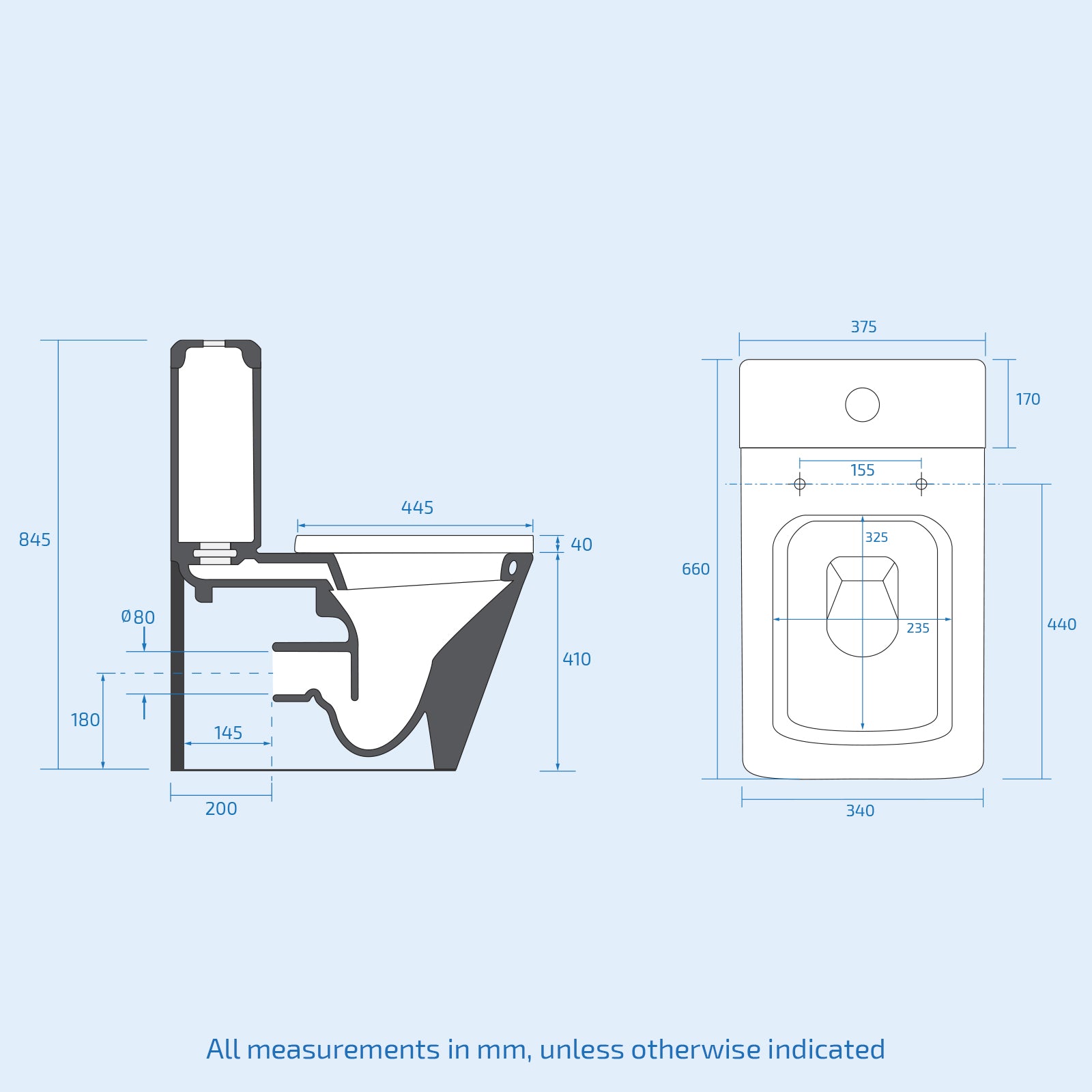 Merton 600mm Freestanding Flat Pack Vanity Basin Unit & Square Rimless Close Coupled Toilet Grey