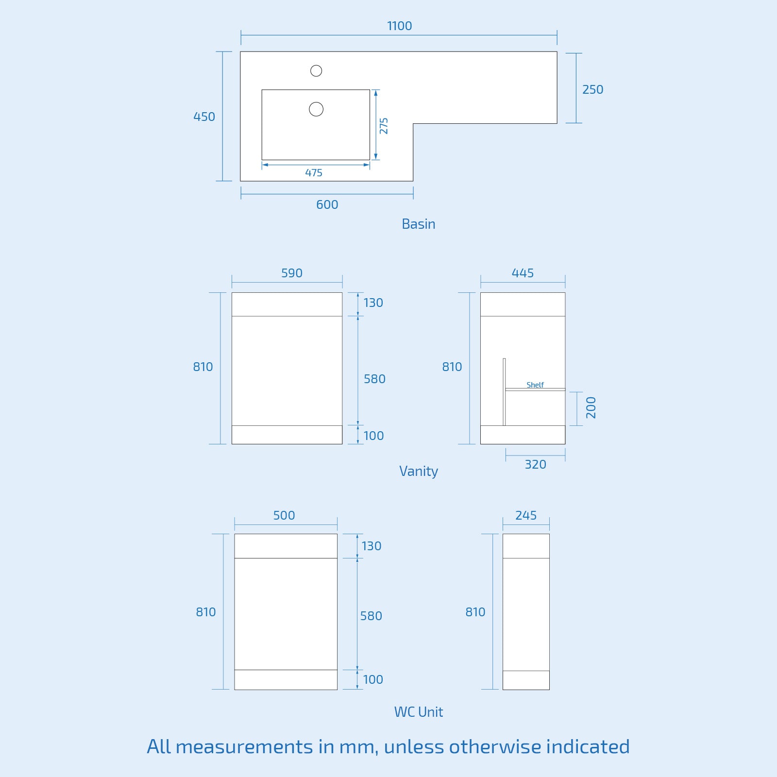 Nes Home Matte Grey 1100mm LH Vanity WC Unit & Modern BTW Toilet Flat Pack