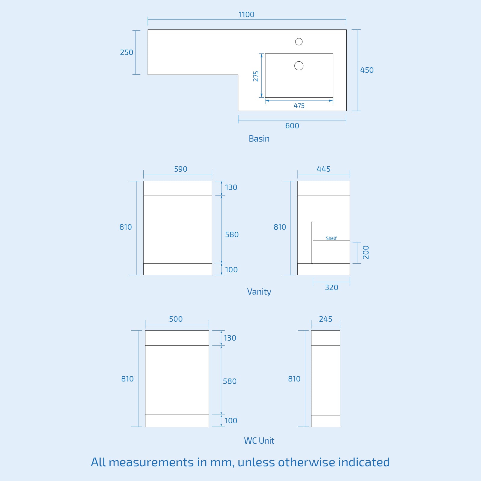 Aric Matte Grey RH Vanity Cabinet Basin Sink 1100mm & Rimless BTW WC Toilet Flat Pack