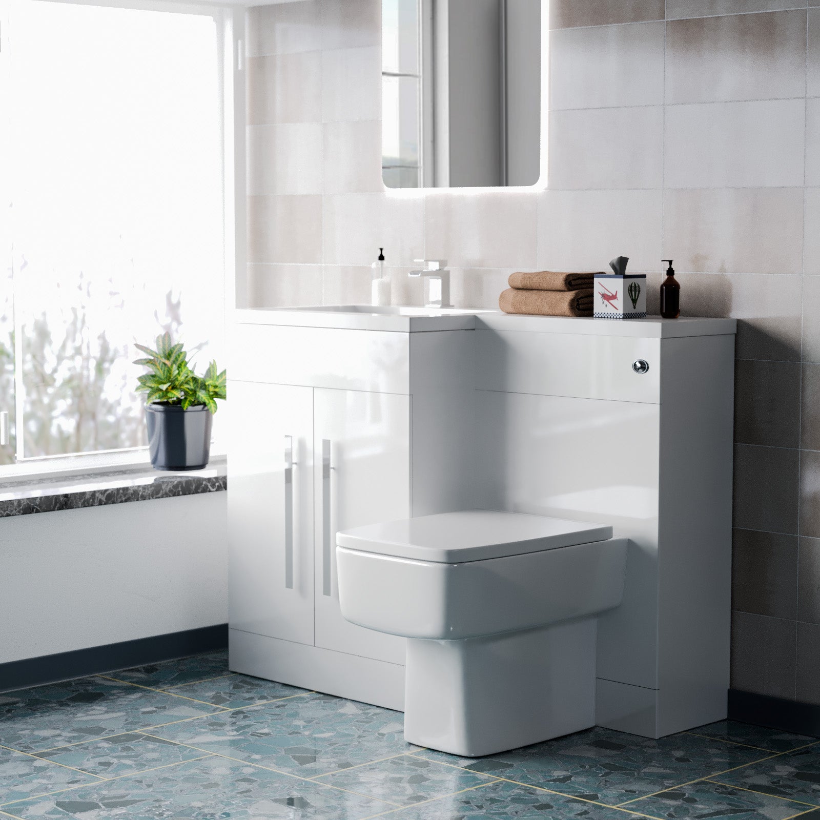 Aric 1100mm Freestanding White Basin Vanity Unit with WC Unit & BTW Toilet